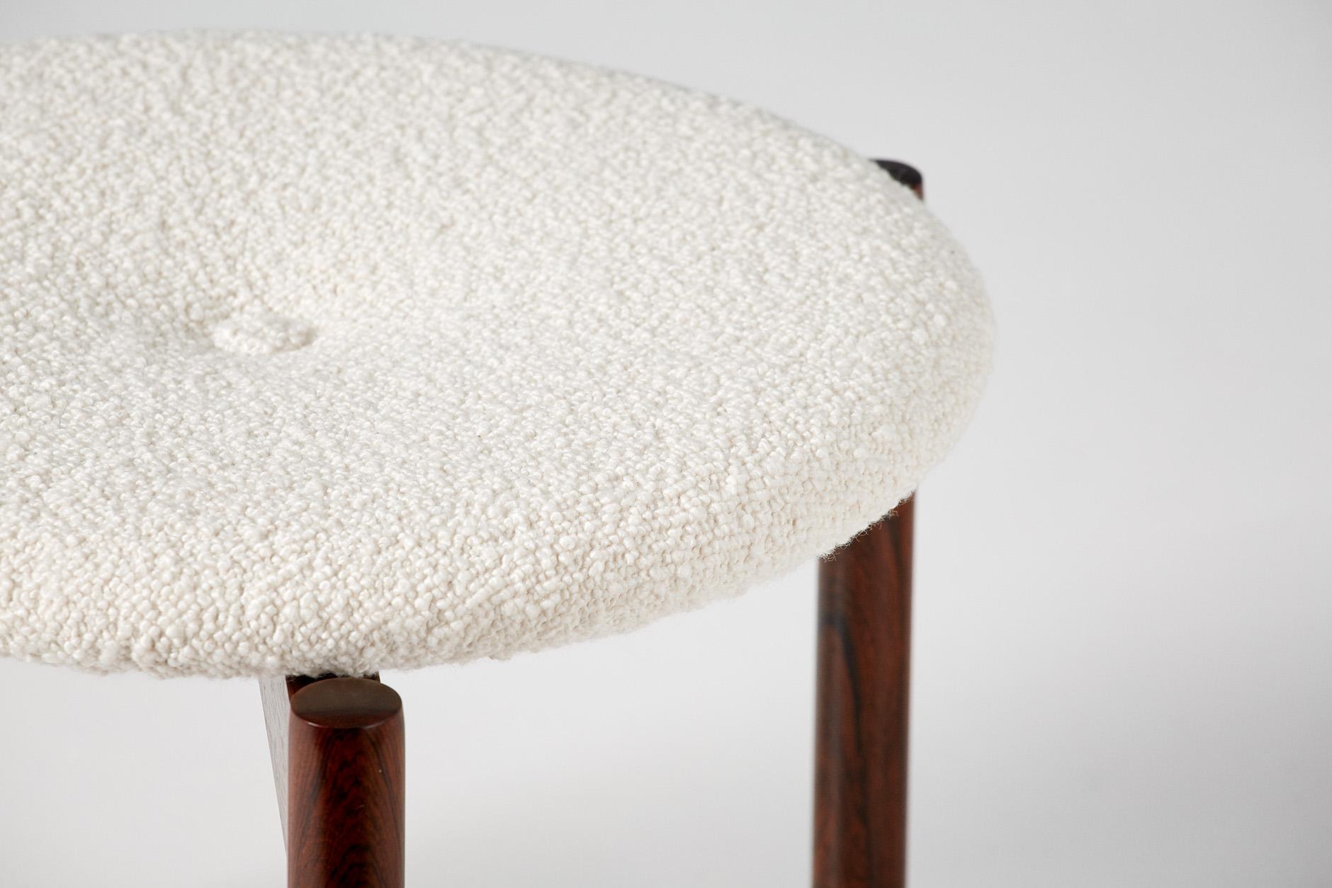 Mid-20th Century Rosewood and Boucle Wool Stools by Uno Kristiansson, 1960s