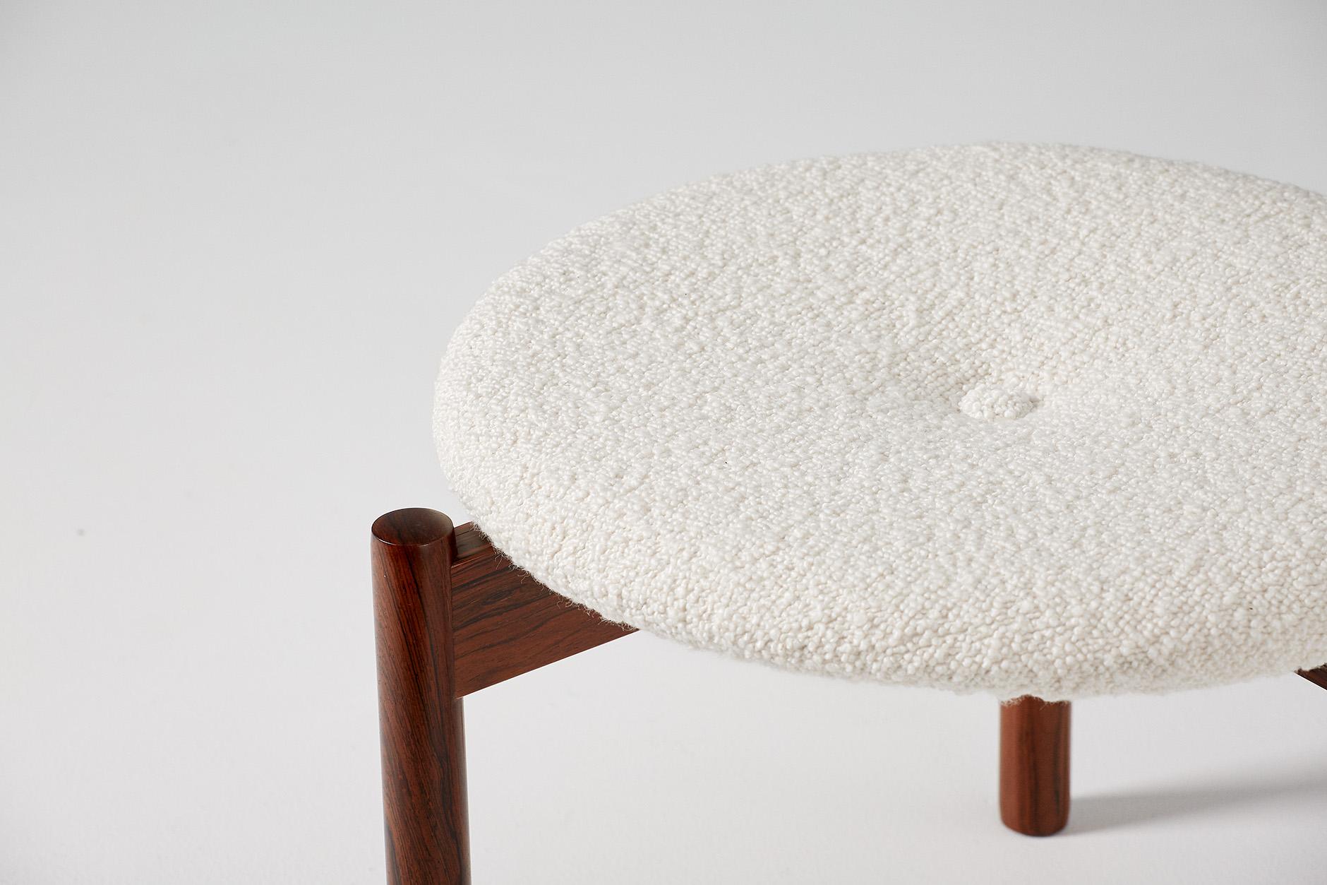 Bouclé Rosewood and Boucle Wool Stools by Uno Kristiansson, 1960s