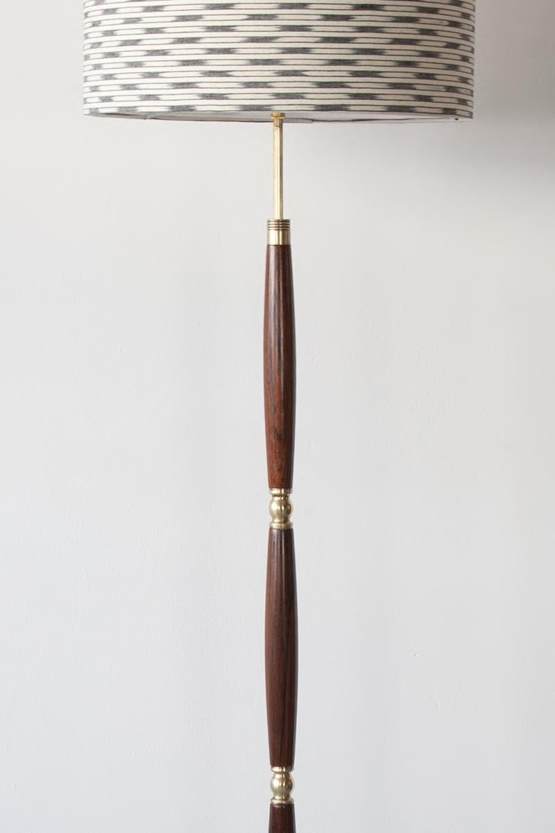 Mid-Century Modern Rosewood and Brass Floor Lamp Made in Denmark in the 1960's, Mid Century For Sale