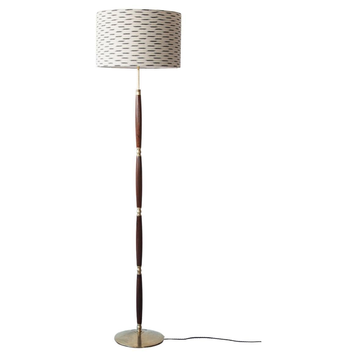 Rosewood and Brass Floor Lamp Made in Denmark in the 1960's, Mid Century For Sale