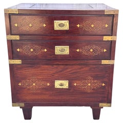 Rosewood And Brass Inlaid Campaign Chest Bed Side Table