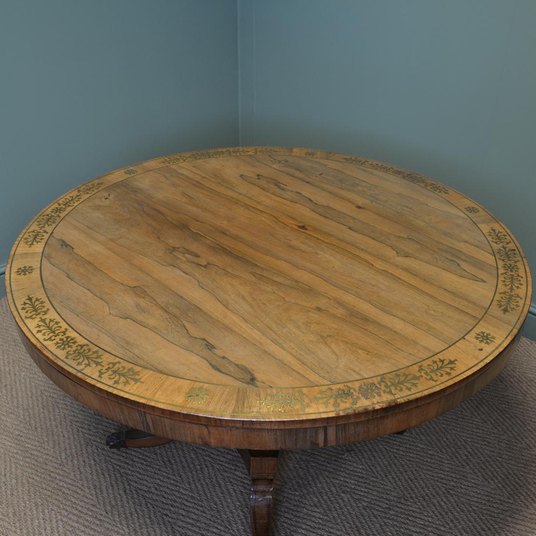Rosewood and Brass Inlaid Regency Circular Centre Table In Good Condition For Sale In Link 59 Business Park, Clitheroe