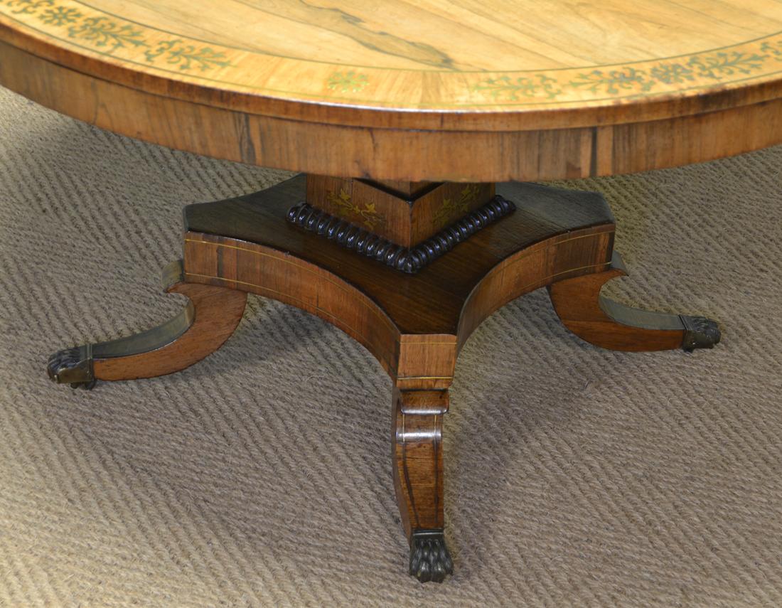 Rosewood and Brass Inlaid Regency Circular Centre Table For Sale 1