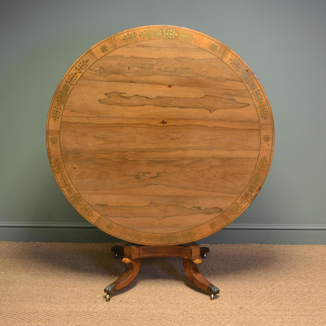 Rosewood and Brass Inlaid Regency Circular Centre Table For Sale 2