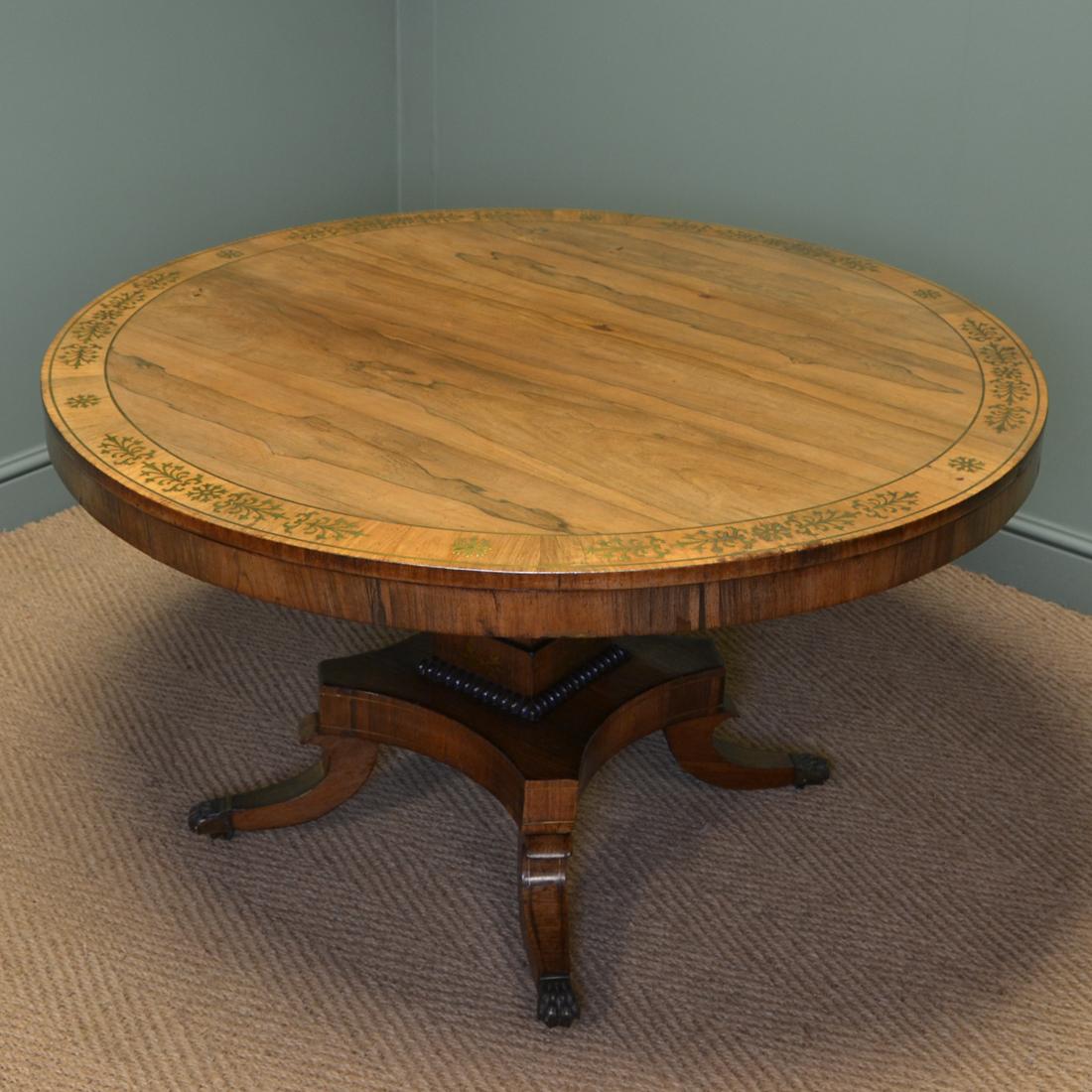 Rosewood and Brass Inlaid Regency Circular Centre Table For Sale 3