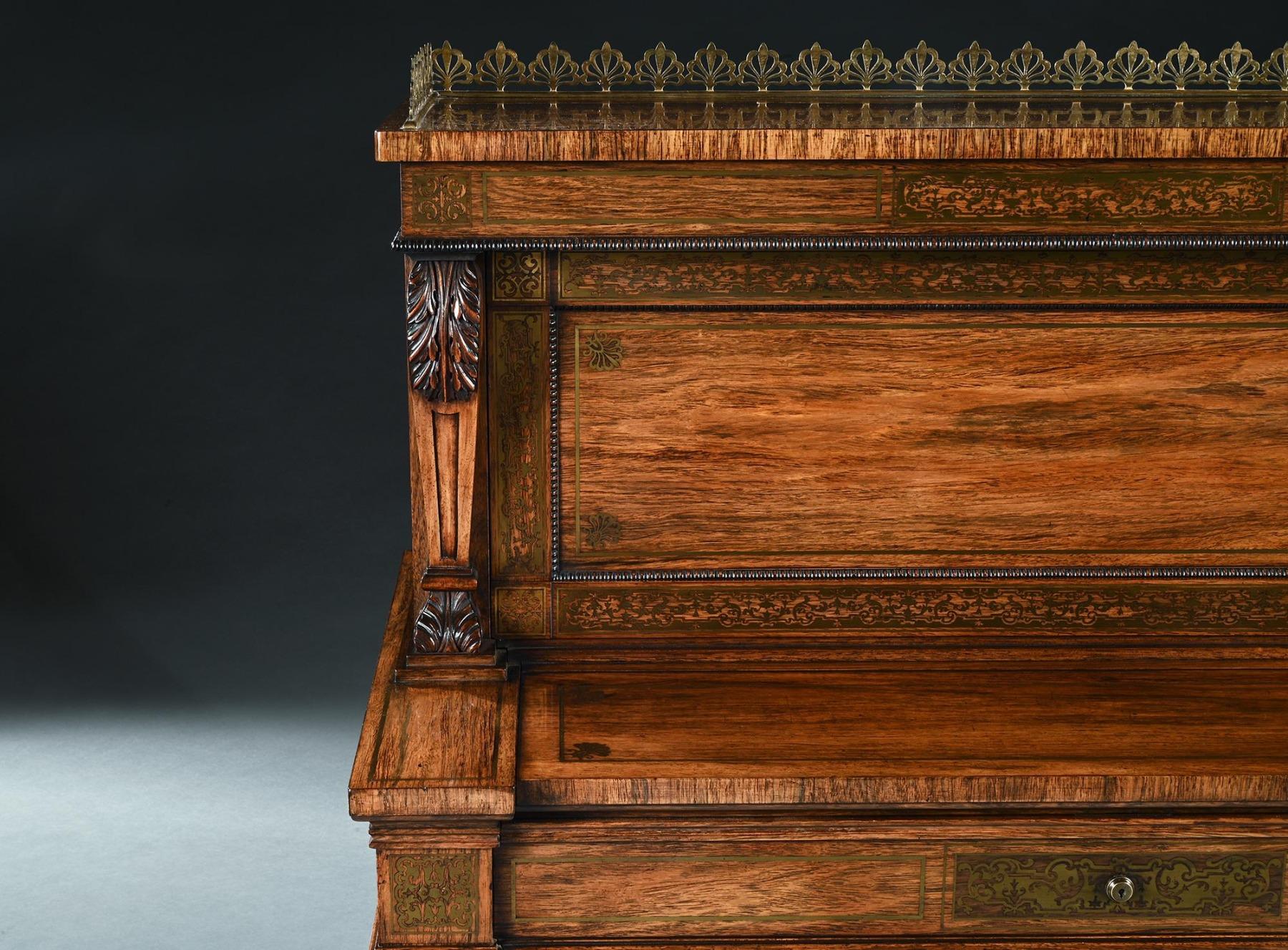 English Rosewood And Brass Inlaid Writing Table Attributed To Gillows Oxford Street Work