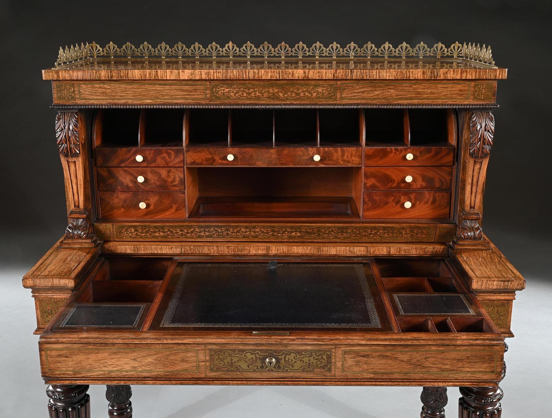 Rosewood And Brass Inlaid Writing Table Attributed To Gillows Oxford Street Work 1