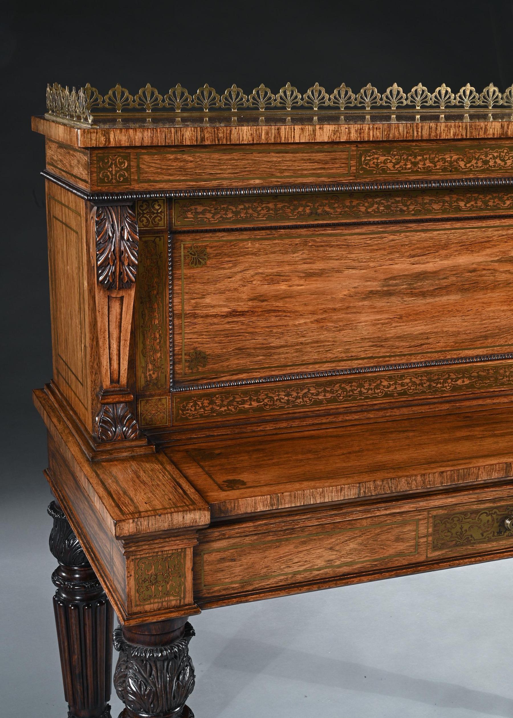Rosewood And Brass Inlaid Writing Table Attributed To Gillows Oxford Street Work 2