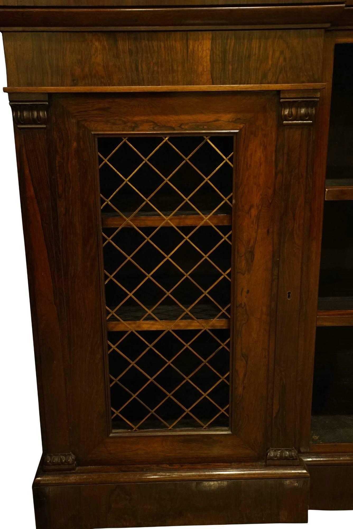 19th Century Rosewood and Brass Open Bookcase For Sale