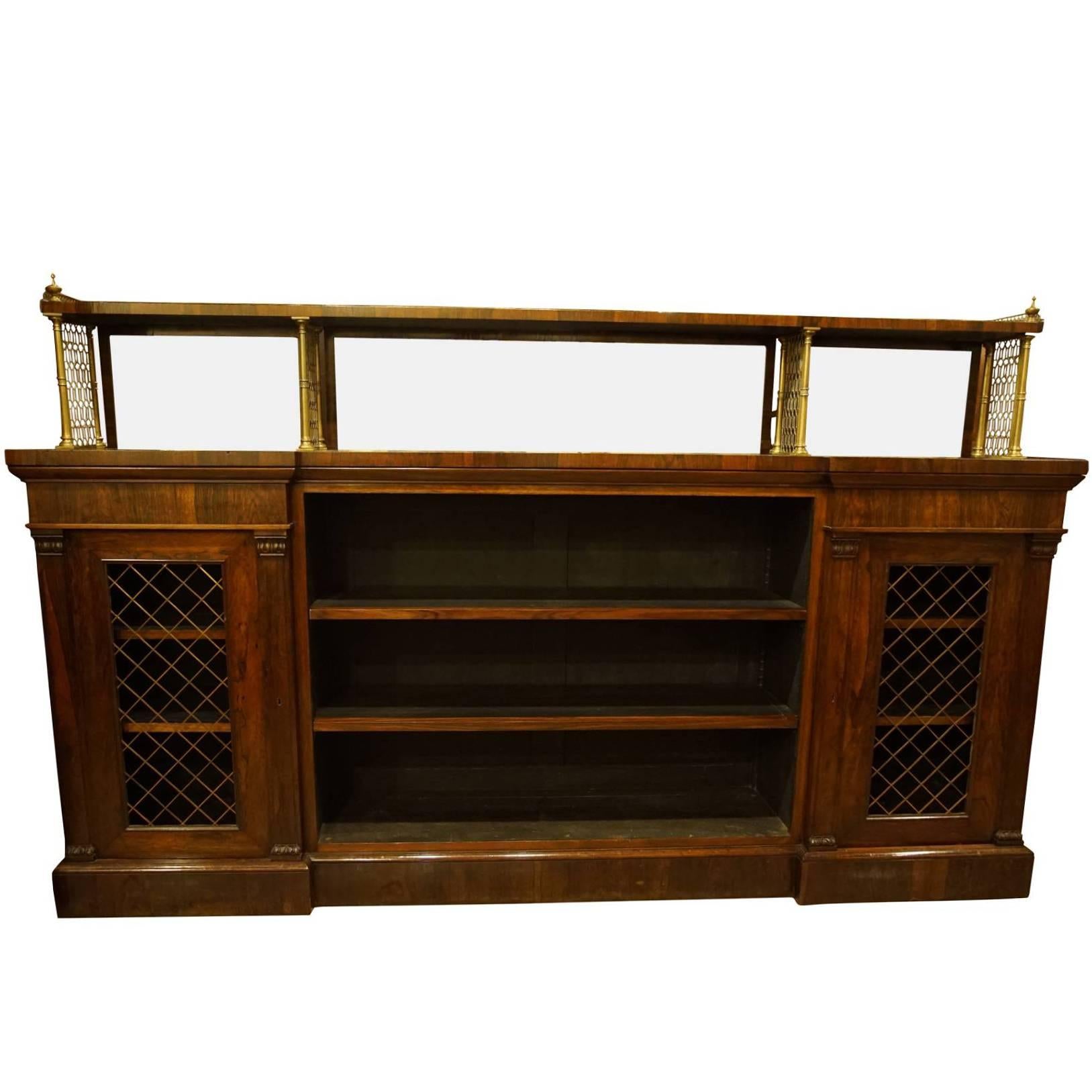 Rosewood and Brass Open Bookcase For Sale
