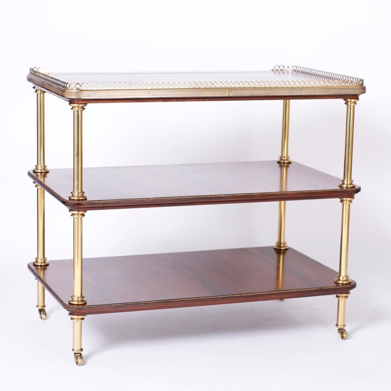 British Colonial Rosewood and Brass Serving Cart