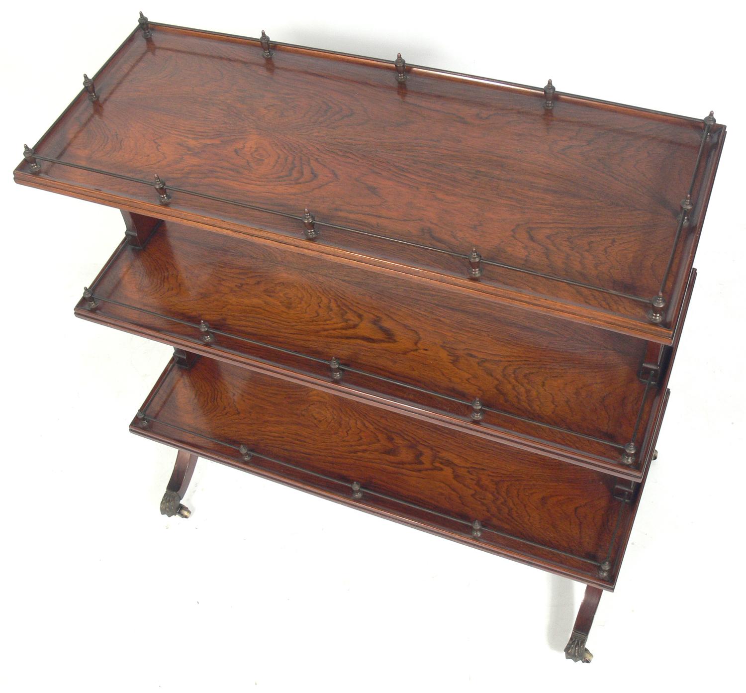 American Rosewood and Brass Serving Cart For Sale