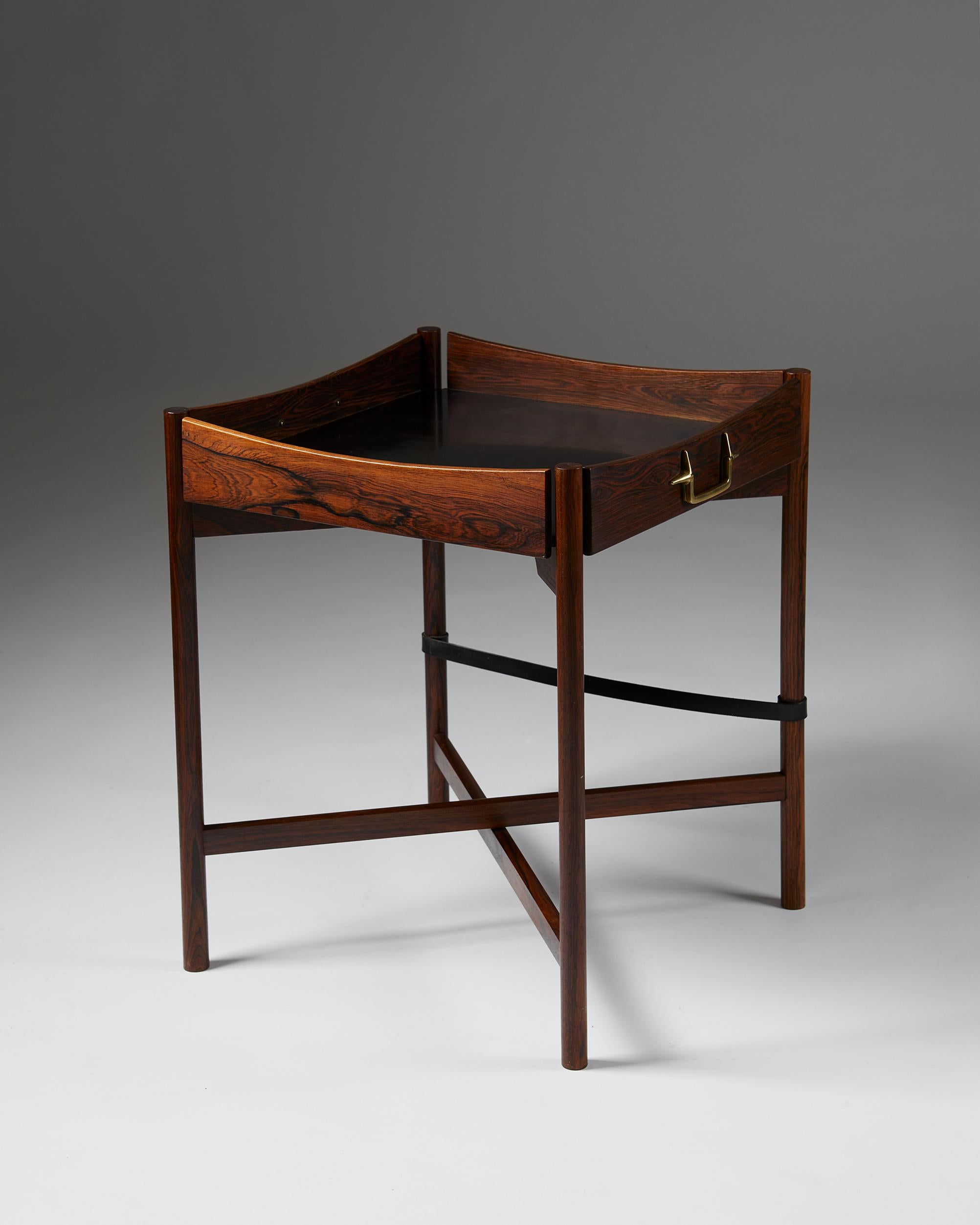 Mid-Century Modern Rosewood and Brass Tray Table Designed by Mogens Lysell, Denmark, 1960s