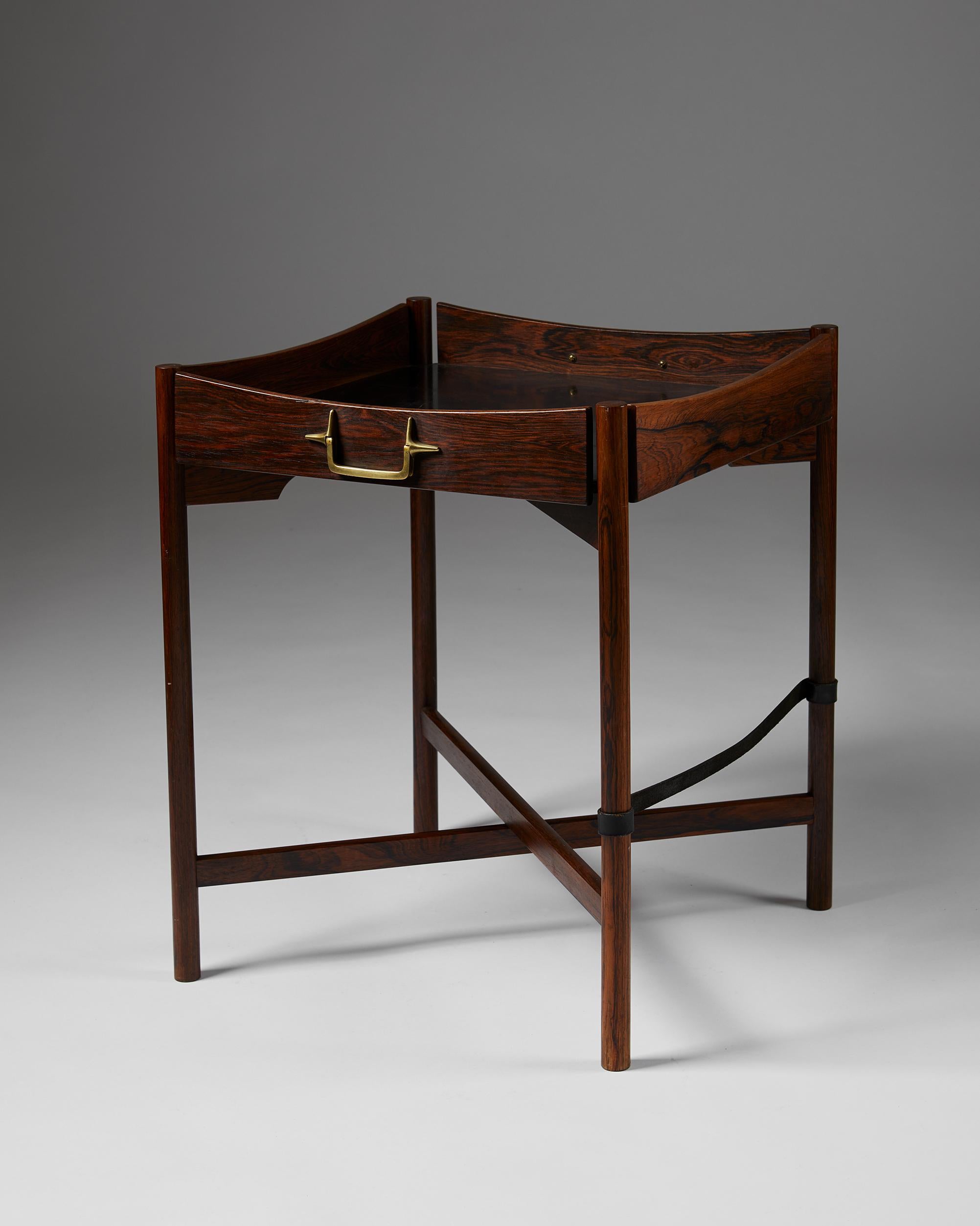 Danish Rosewood and Brass Tray Table Designed by Mogens Lysell, Denmark, 1960s