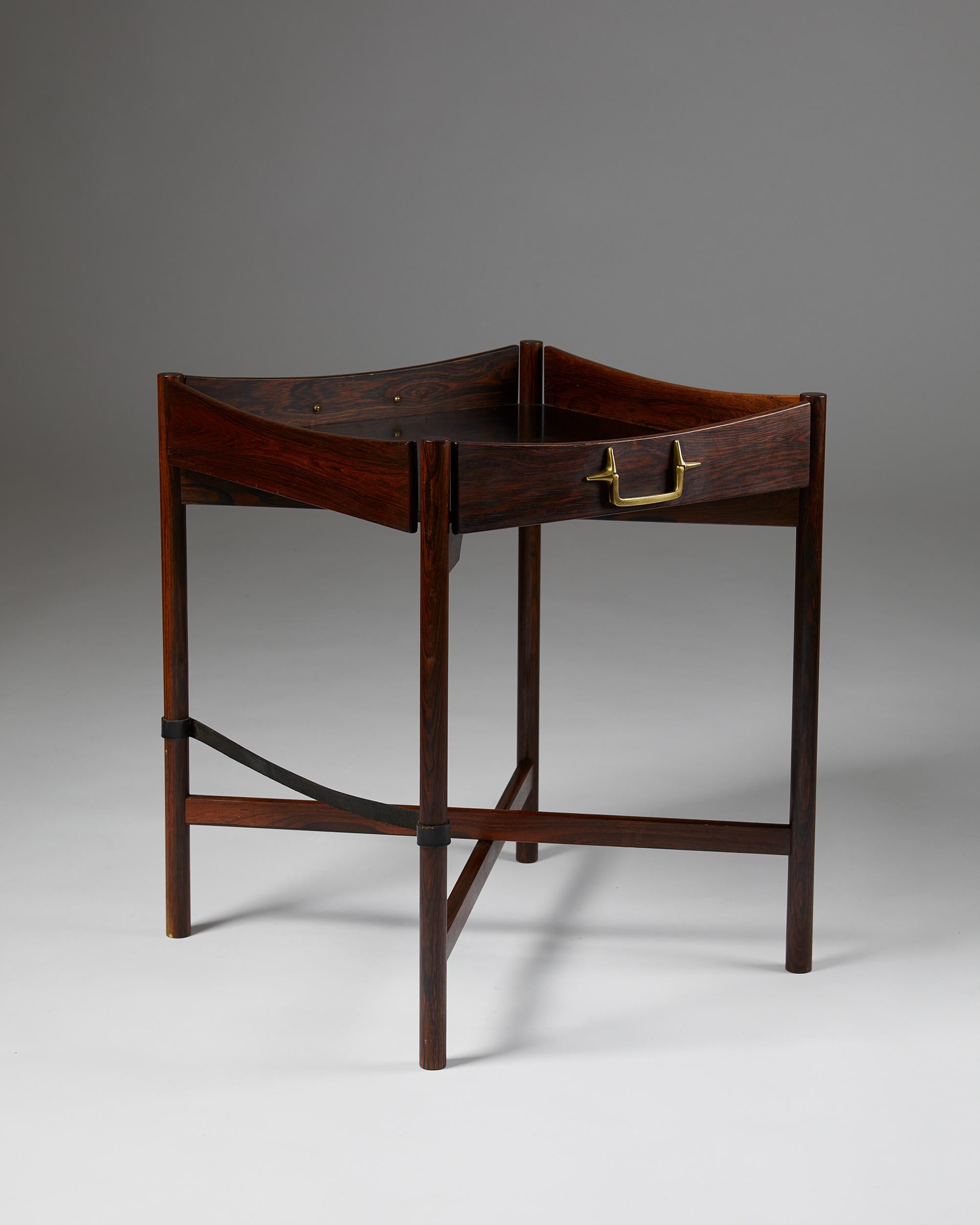 Rosewood and Brass Tray Table Designed by Mogens Lysell, Denmark, 1960s In Good Condition In Stockholm, SE