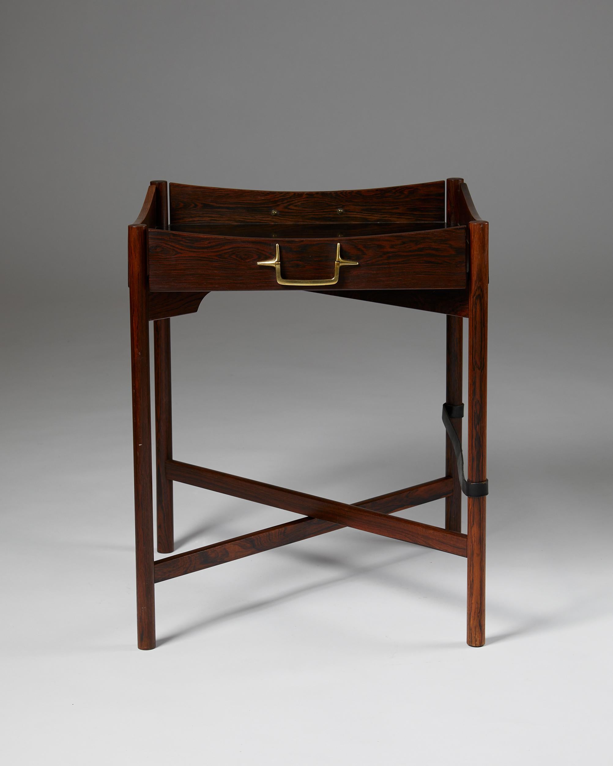 Mid-20th Century Rosewood and Brass Tray Table Designed by Mogens Lysell, Denmark, 1960s