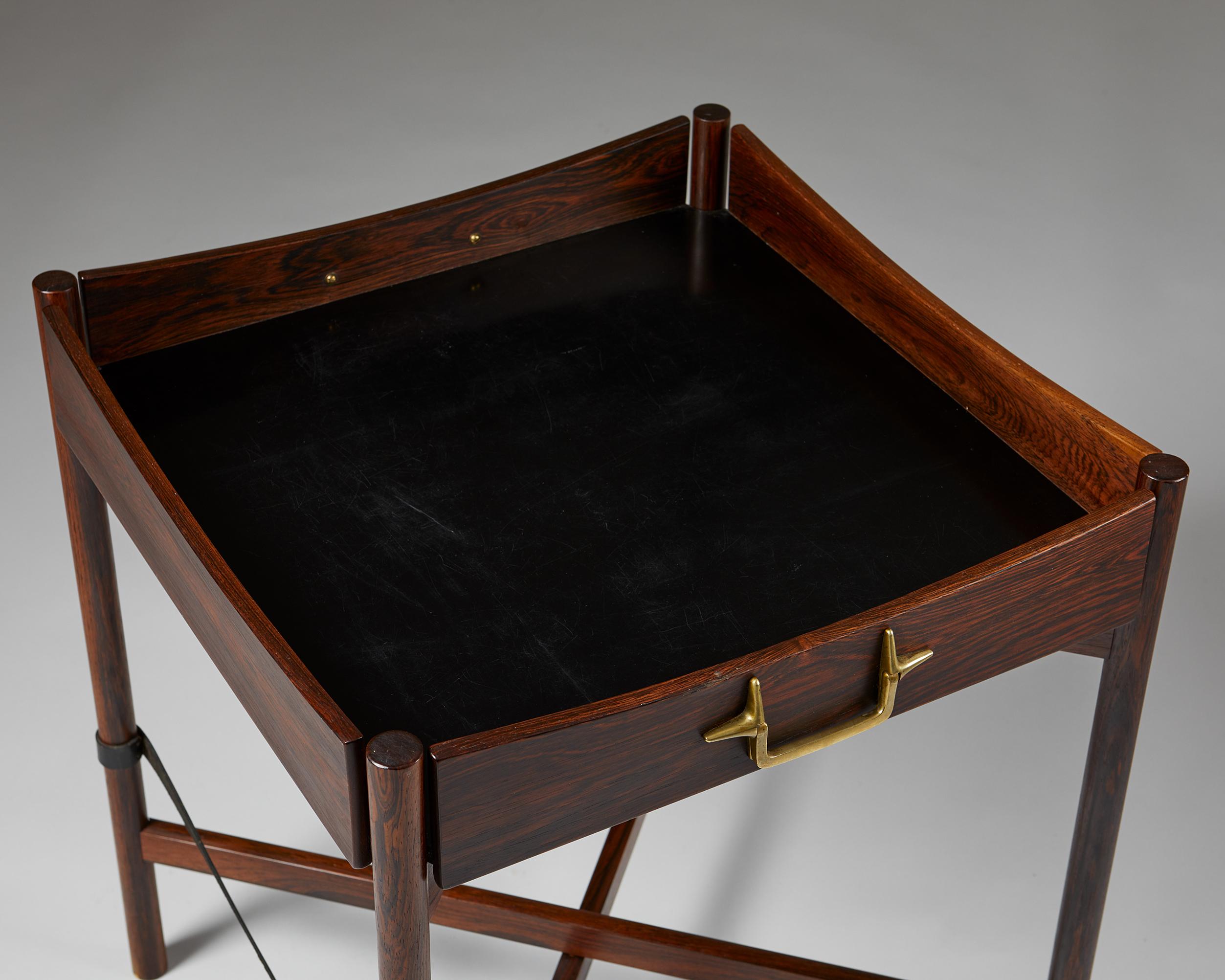 Rosewood and Brass Tray Table Designed by Mogens Lysell, Denmark, 1960s 1