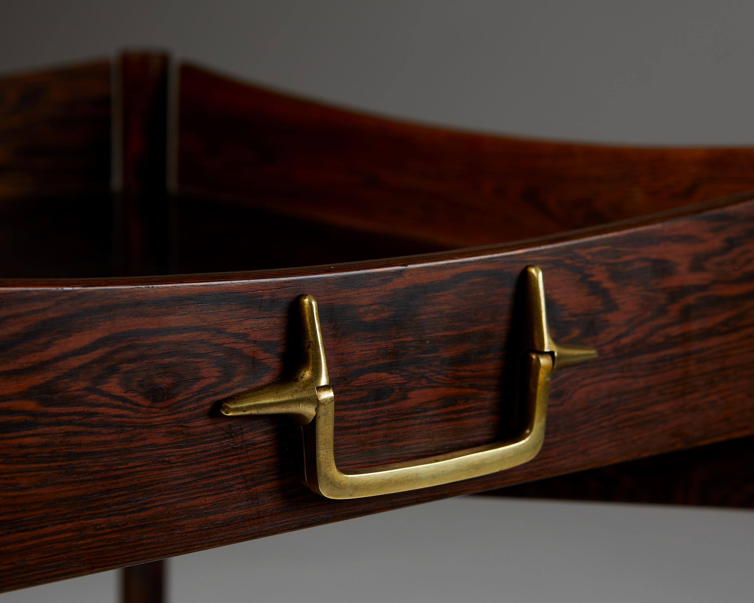 Rosewood and Brass Tray Table Designed by Mogens Lysell, Denmark, 1960s 2