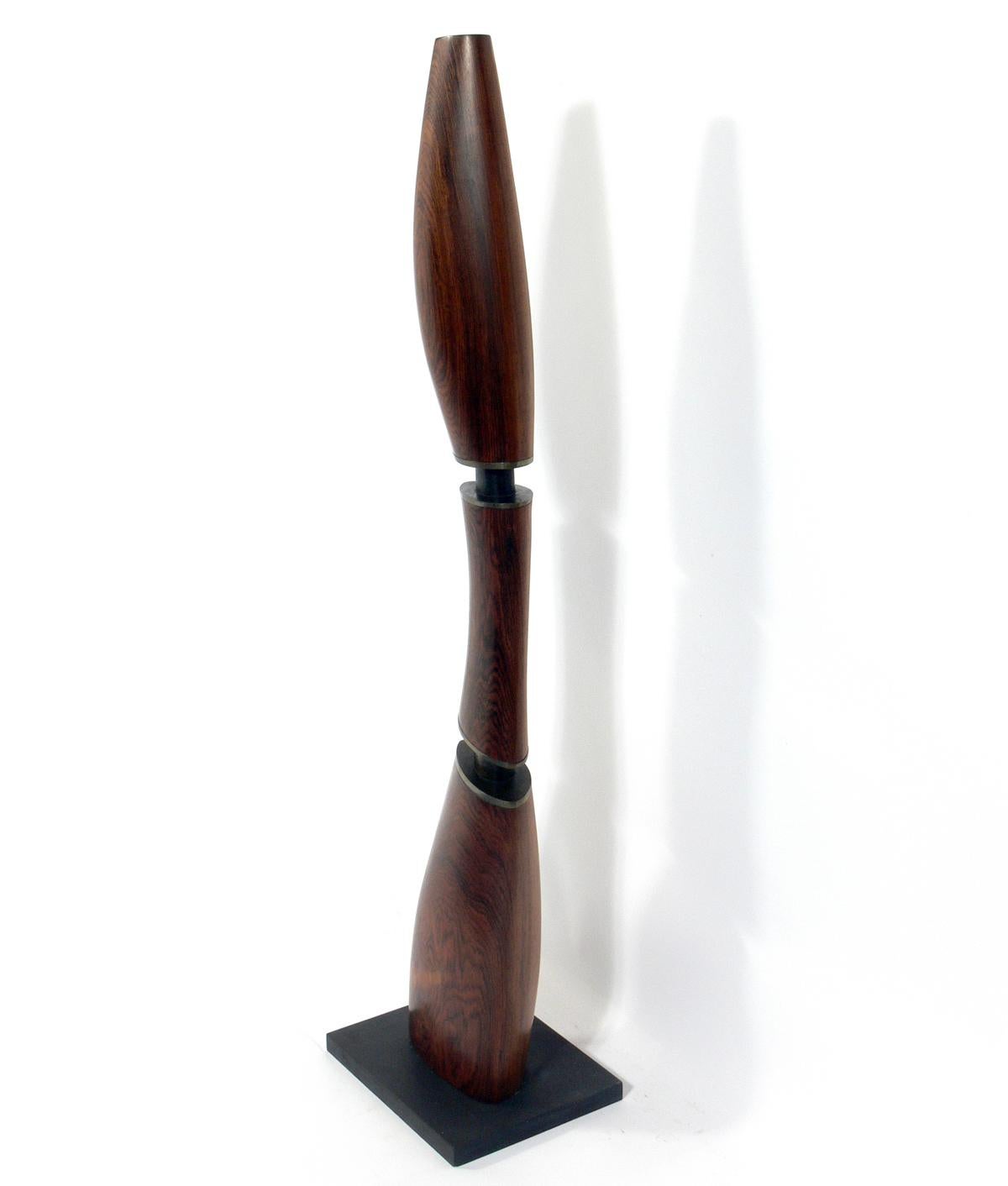 Rosewood and bronze totem Sculpture by Alden Smith, unsigned, American, (1912-1993). This large scale (51