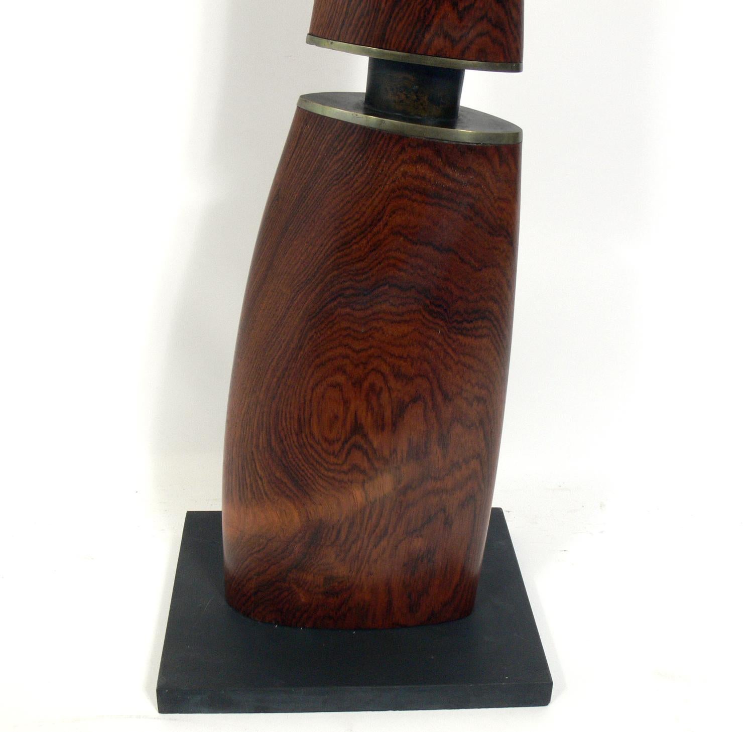 Rosewood and Bronze Totem Sculpture by Alden Smith In Good Condition In Atlanta, GA