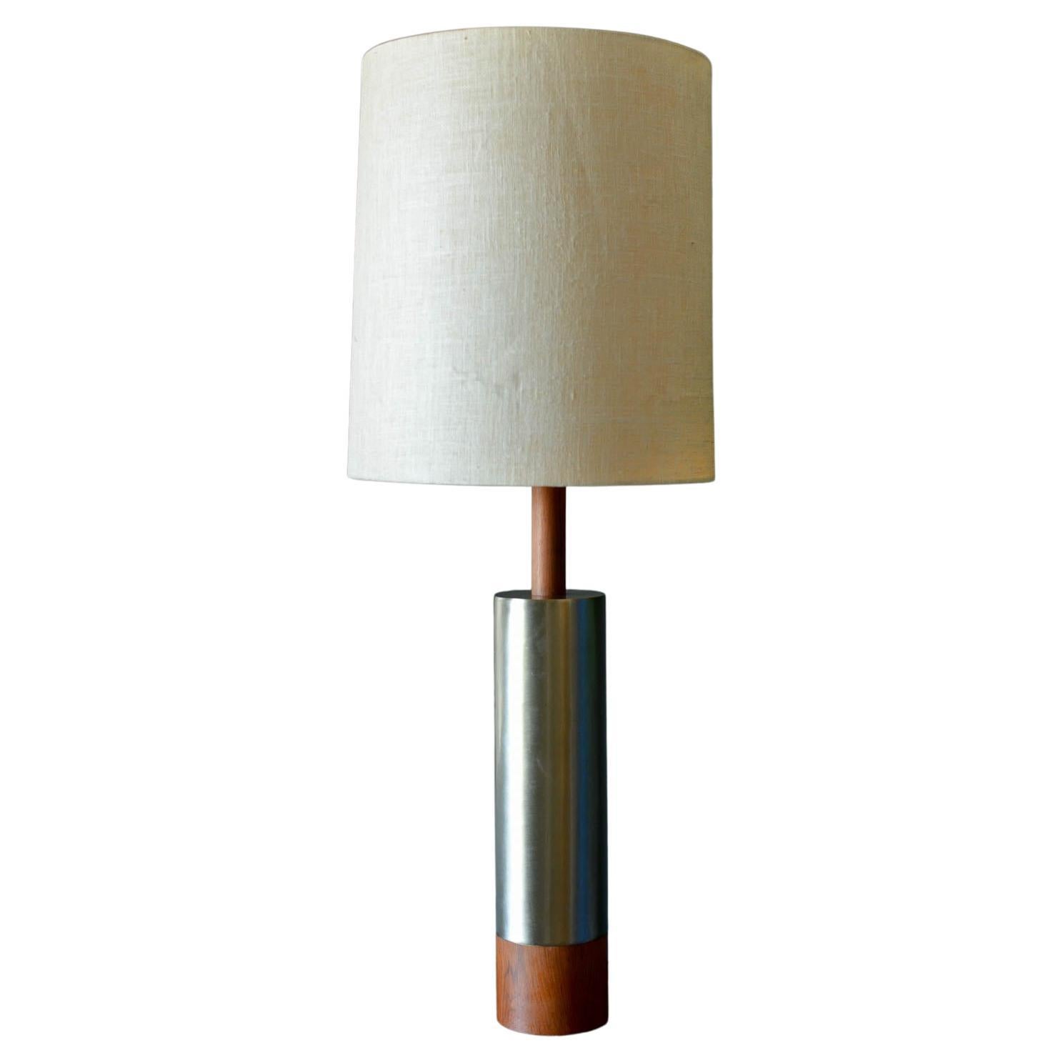 Rosewood and Brushed Aluminium Cylinder Table Lamp by Laurel, circa 1970 For Sale