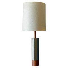 Rosewood and Brushed Aluminium Cylinder Table Lamp by Laurel, circa 1970