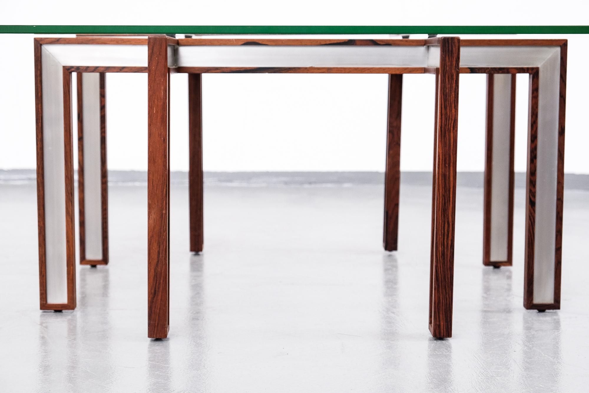 Mid-20th Century Rosewood and Brushed Steel Cocktail Table by Henning Korch, 1960s