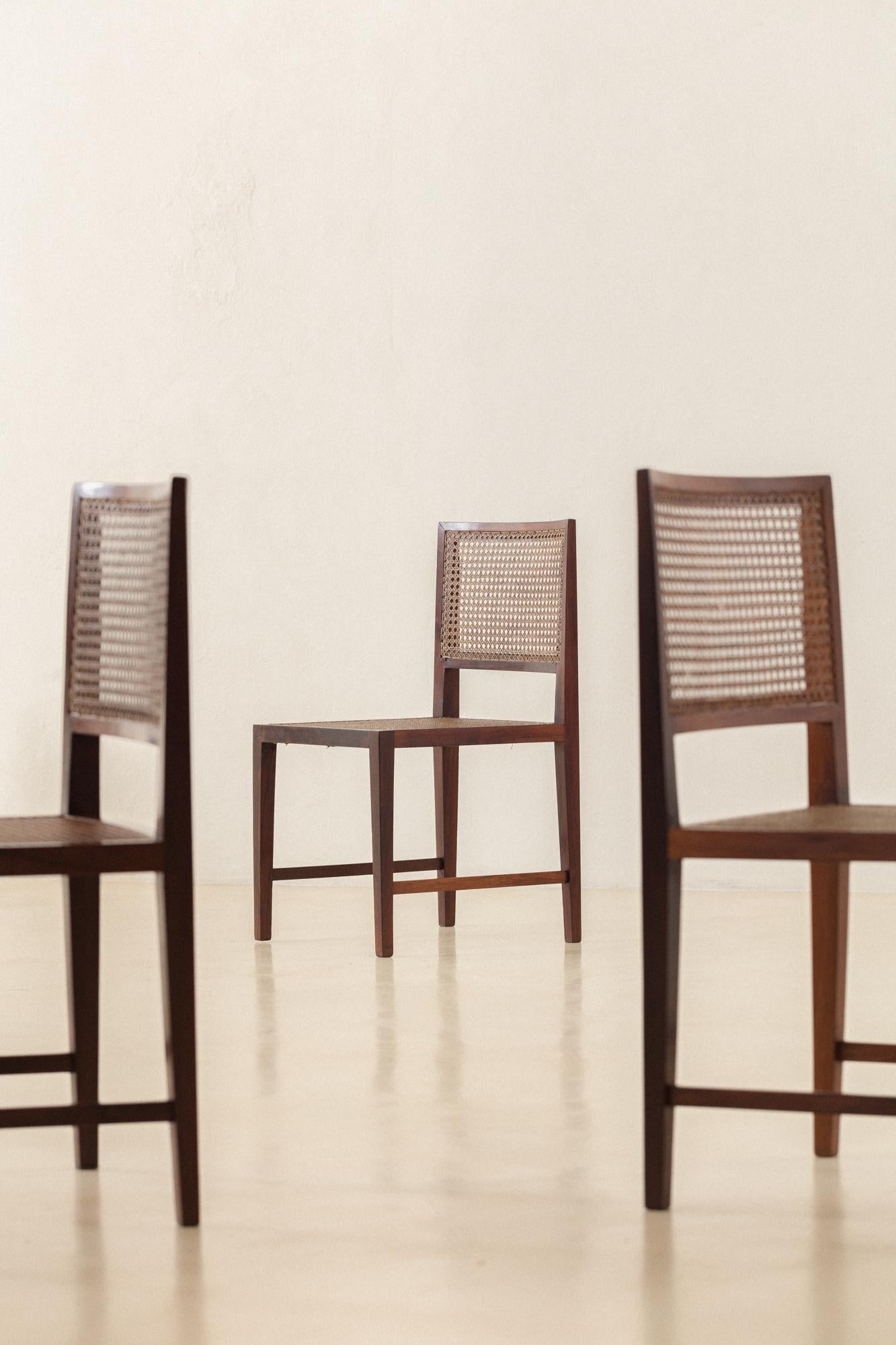 Mid-Century Modern Rosewood and Cane Dining Chairs, M.L. Magalhães, 1960s, Midcentury Brazilian