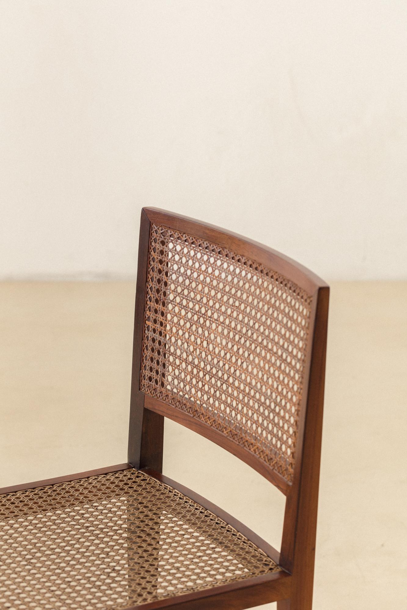 20th Century Rosewood and Cane Dining Chairs, M.L. Magalhães, 1960s, Midcentury Brazilian