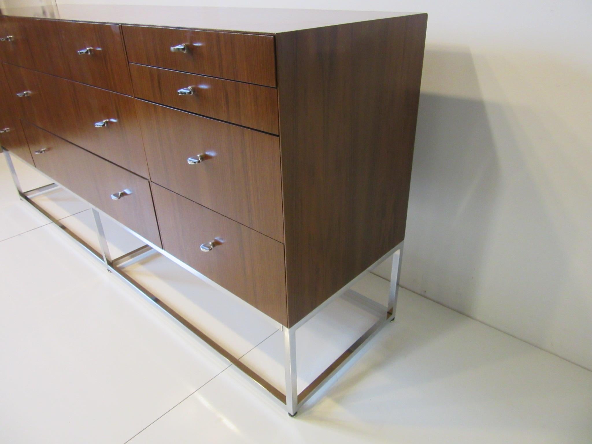 Mid-Century Modern Rosewood and Chrome 10-Drawer Chest /Cabinet / Credenza