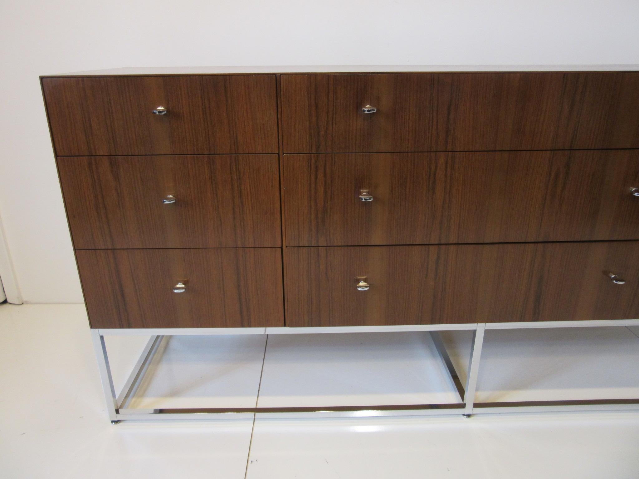 American Rosewood and Chrome 10-Drawer Chest /Cabinet / Credenza