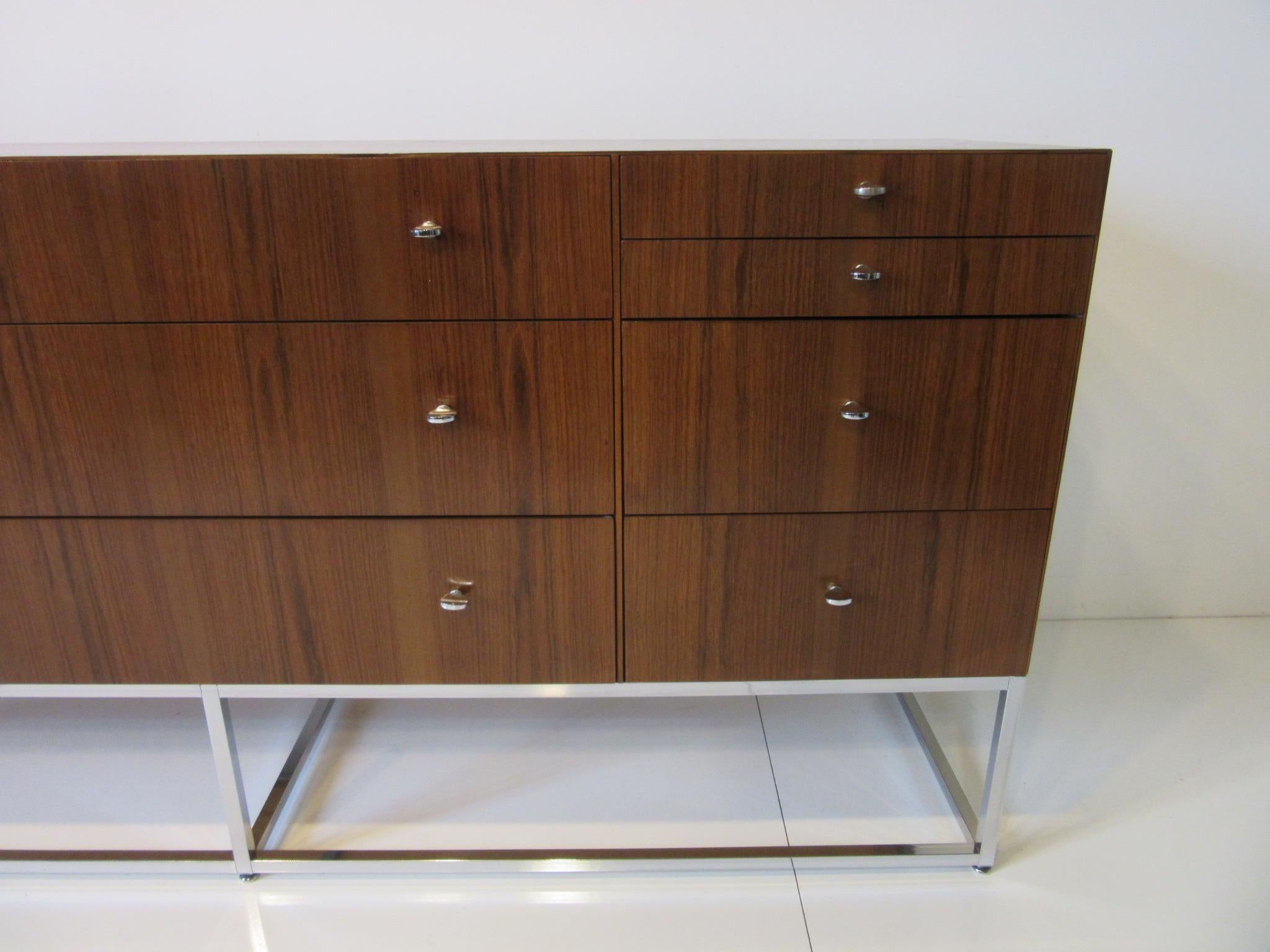 Rosewood and Chrome 10-Drawer Chest /Cabinet / Credenza In Good Condition In Cincinnati, OH