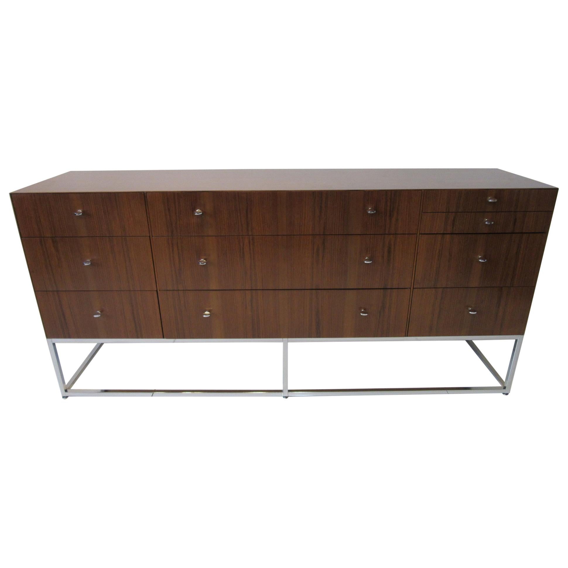Rosewood and Chrome 10-Drawer Chest /Cabinet / Credenza