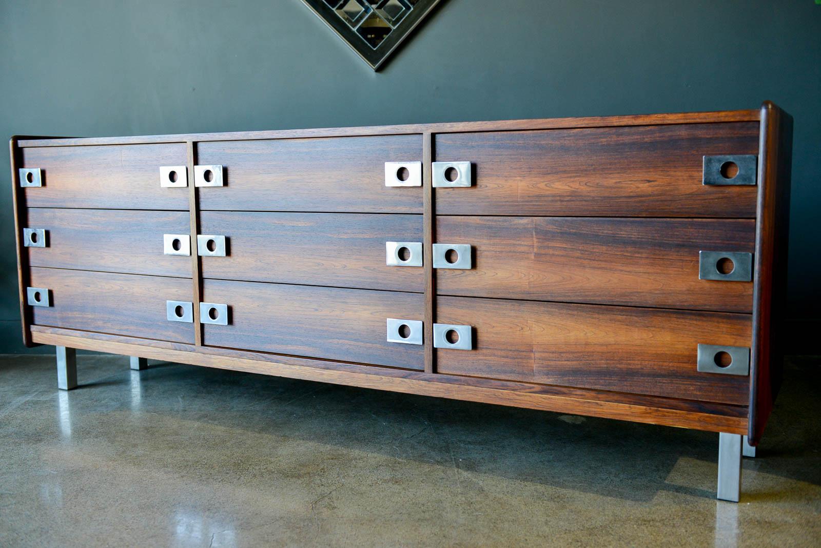 Late 20th Century Rosewood and Chrome 9-Drawer Dresser by Leif Jacobsen, circa 1970