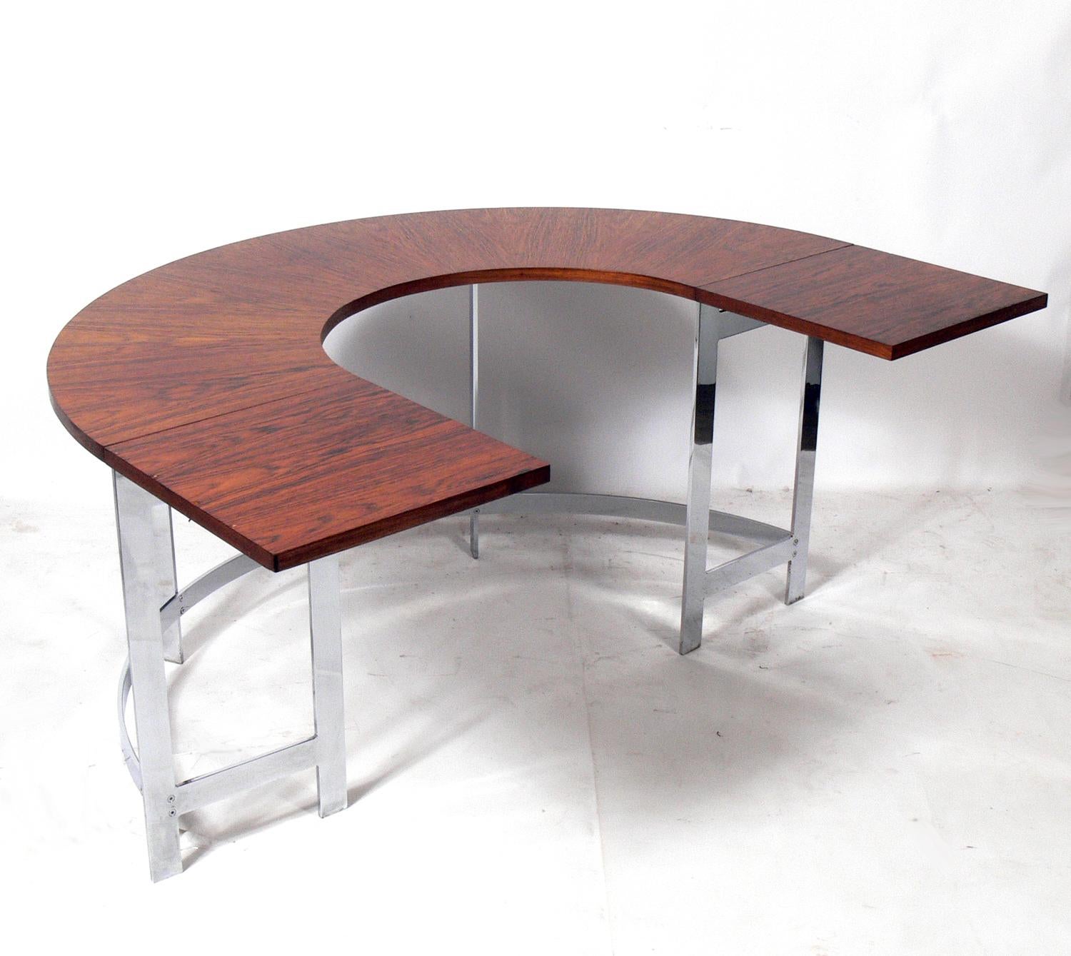 American Rosewood & Chrome Arc Desk and Chair
