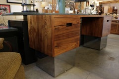 Rosewood and Chrome Base Desk Attributed to Milo Baughman