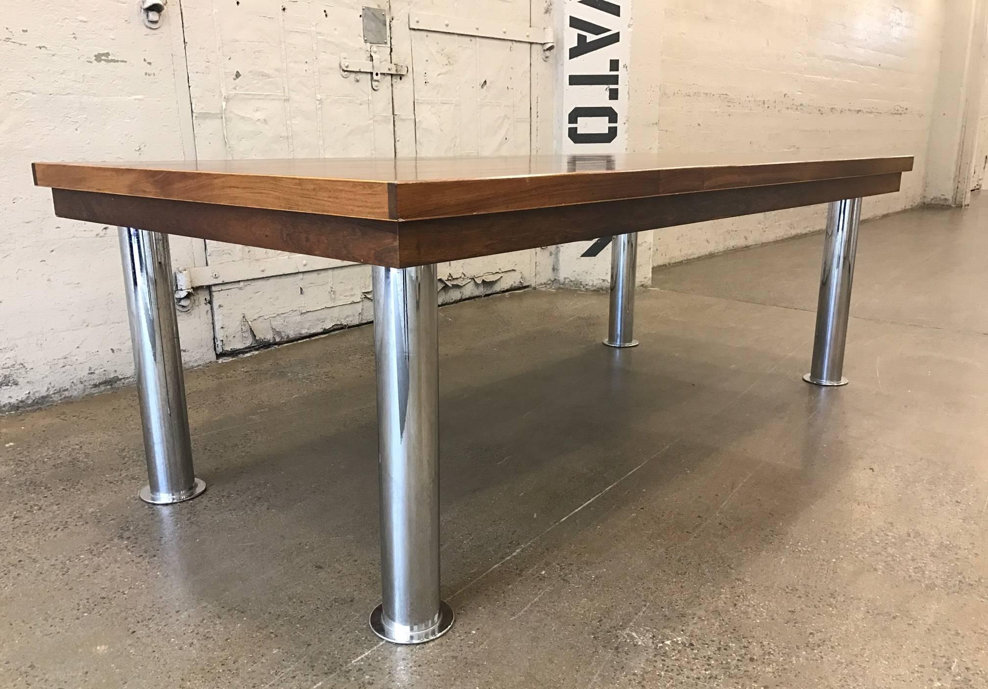 Mid-Century Modern Rosewood and Chrome Conference Table For Sale