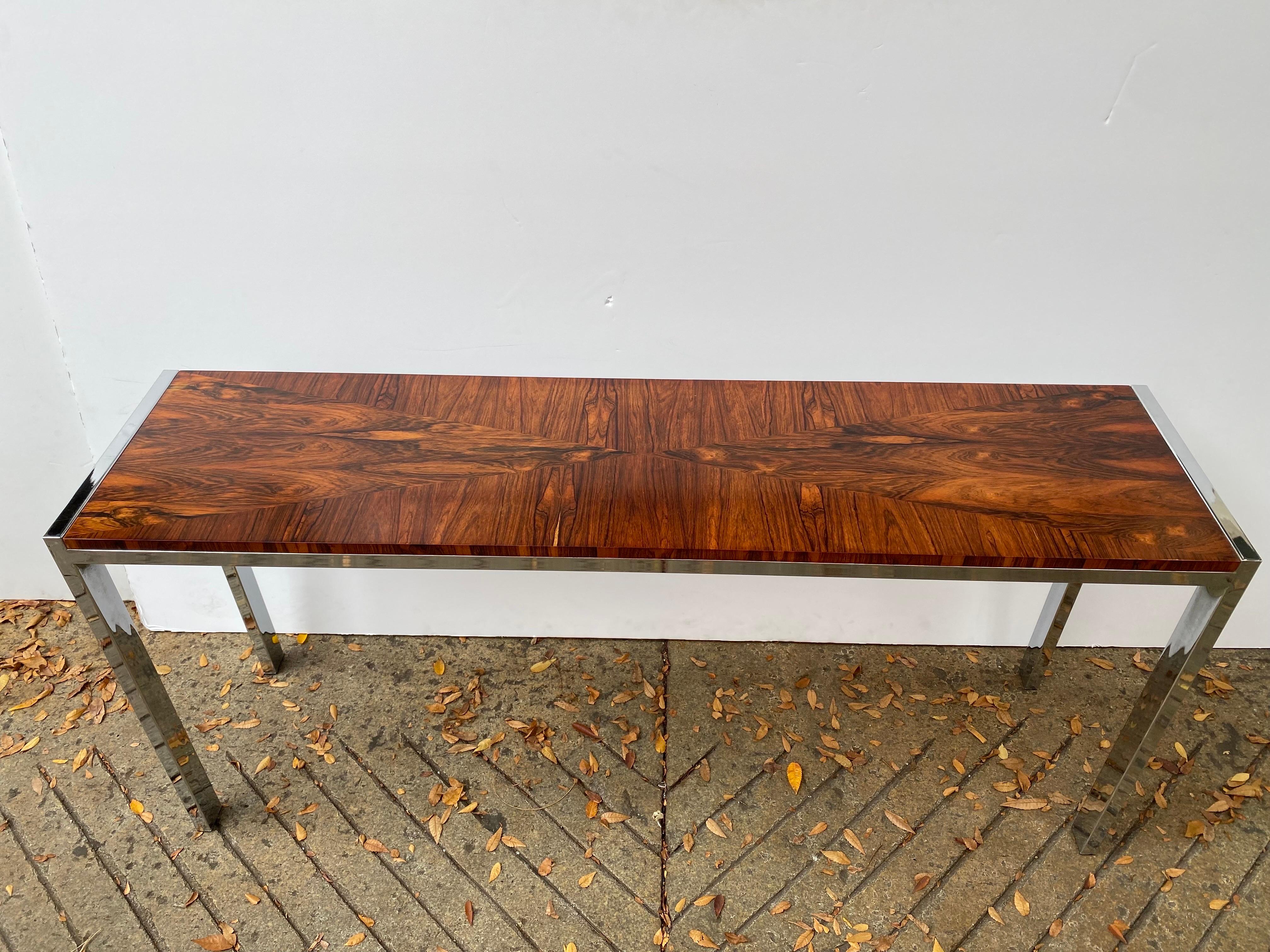 American Rosewood and Chrome Console in the Style of Milo Baughman