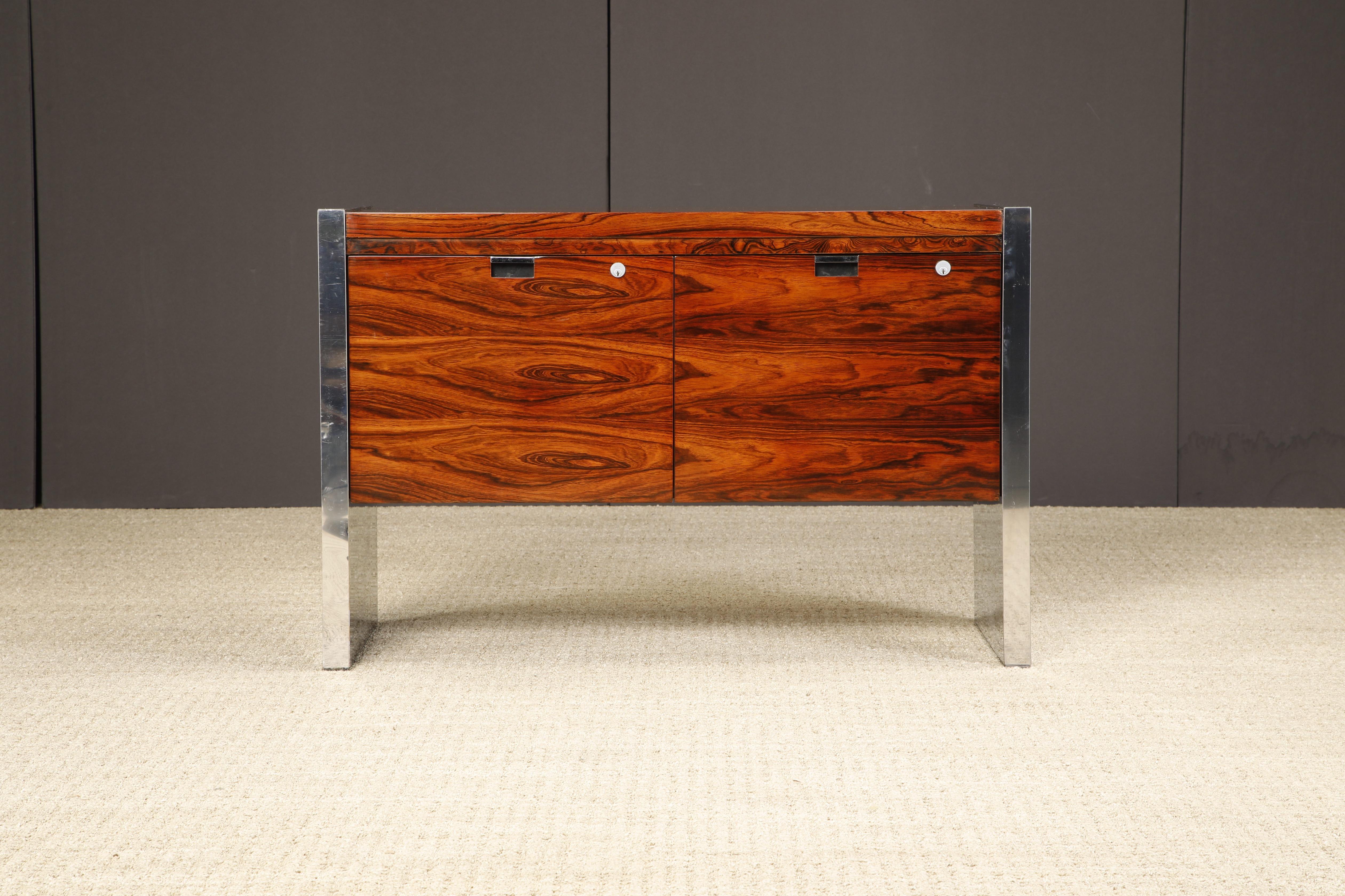 Rosewood and Chrome Credenza by Roger Sprunger for Dunbar, c 1970, Signed 11