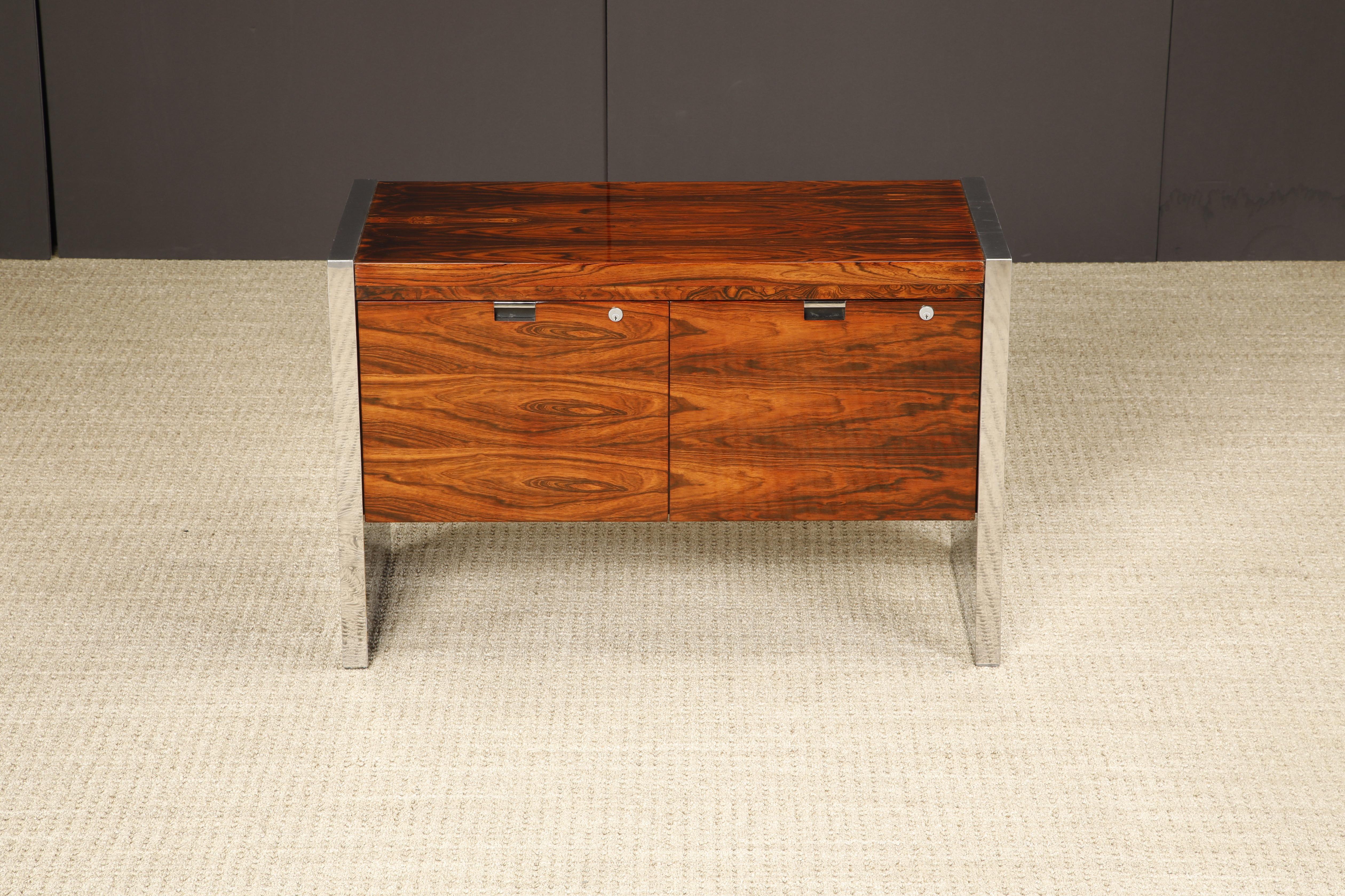Rosewood and Chrome Credenza by Roger Sprunger for Dunbar, c 1970, Signed 12