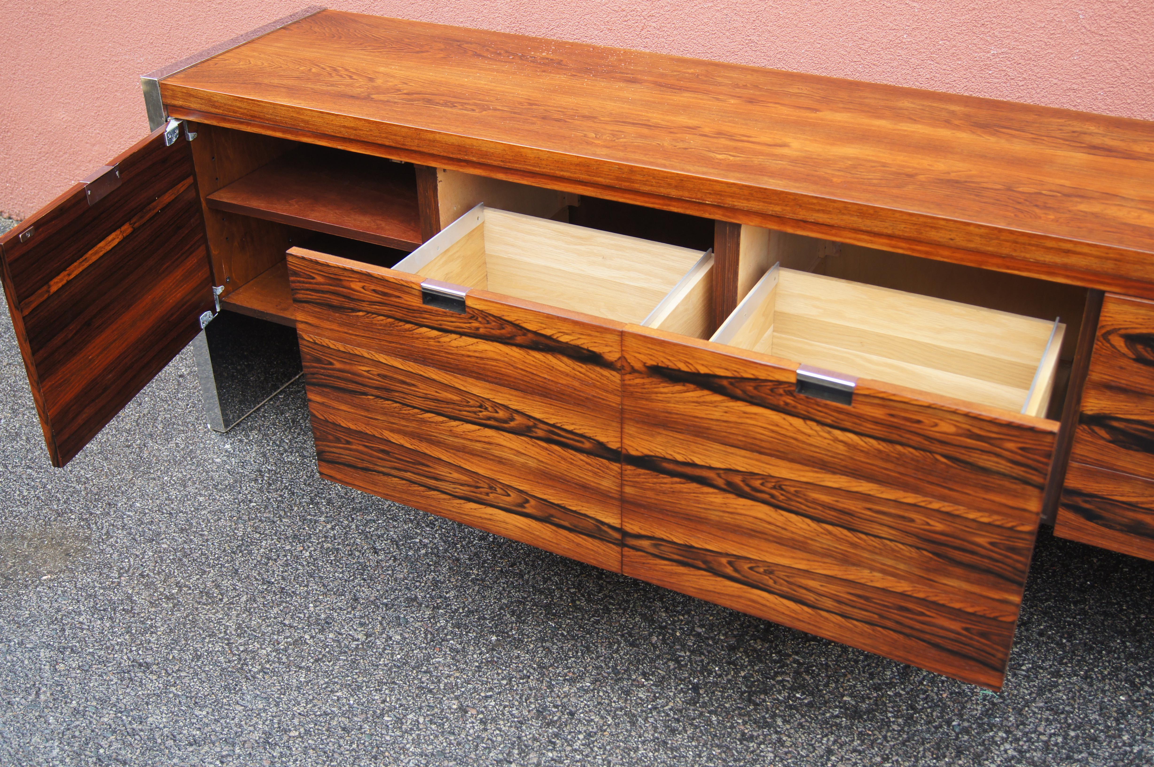 American Rosewood and Chrome Credenza by Roger Sprunger for Dunbar