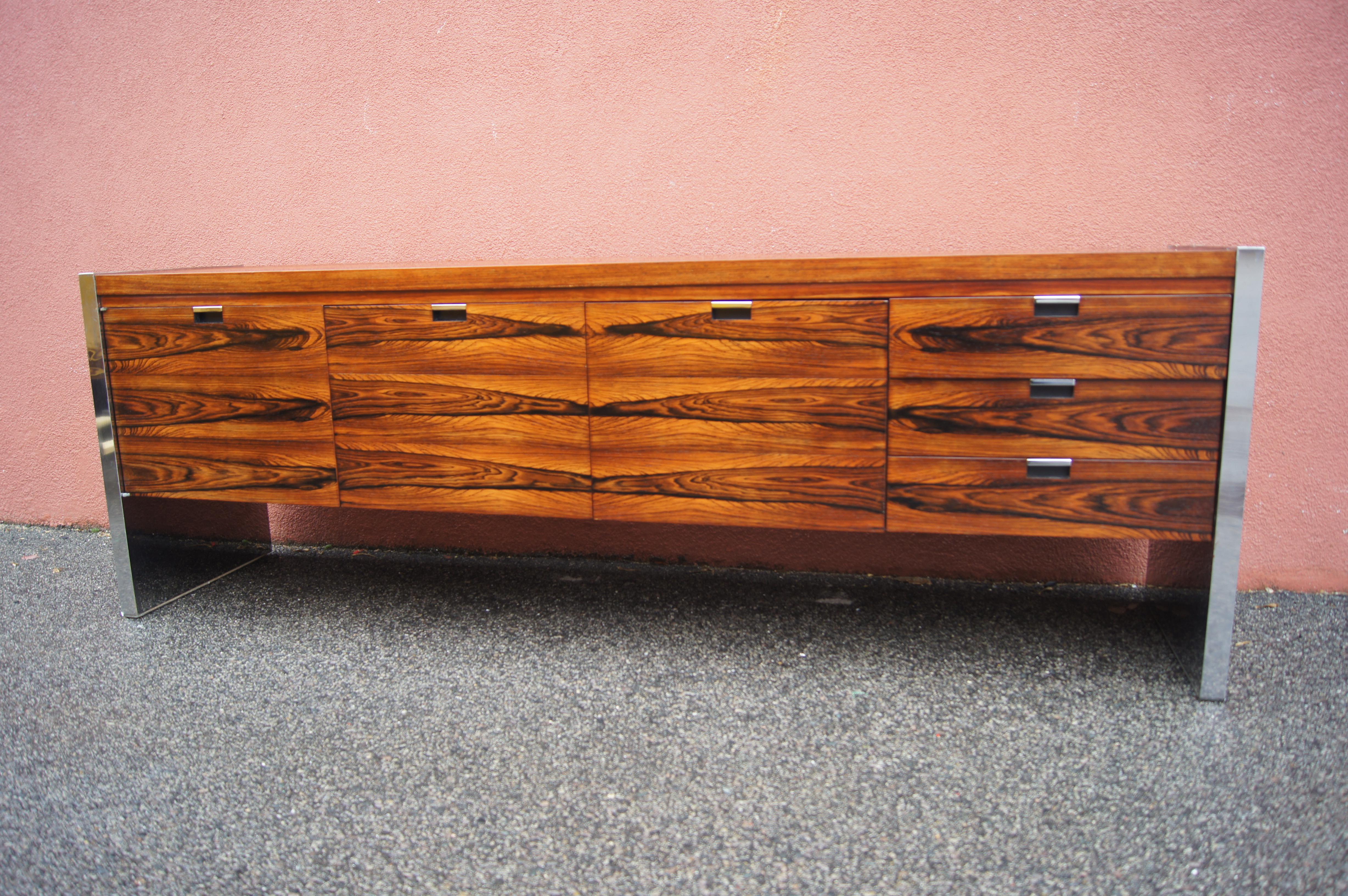 Rosewood and Chrome Credenza by Roger Sprunger for Dunbar 3