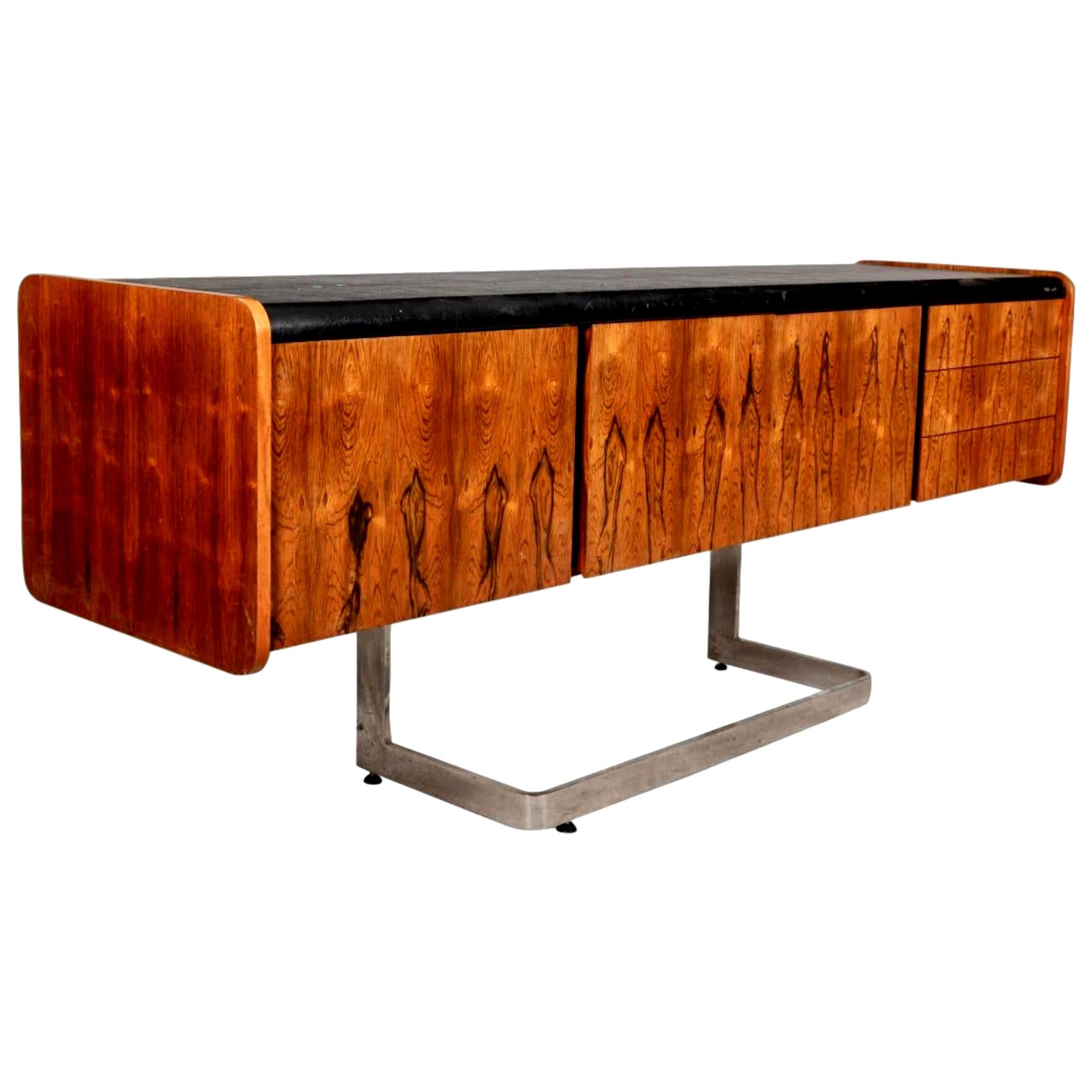 Rosewood and Chrome Credenza by Ste. Marie & Laurent