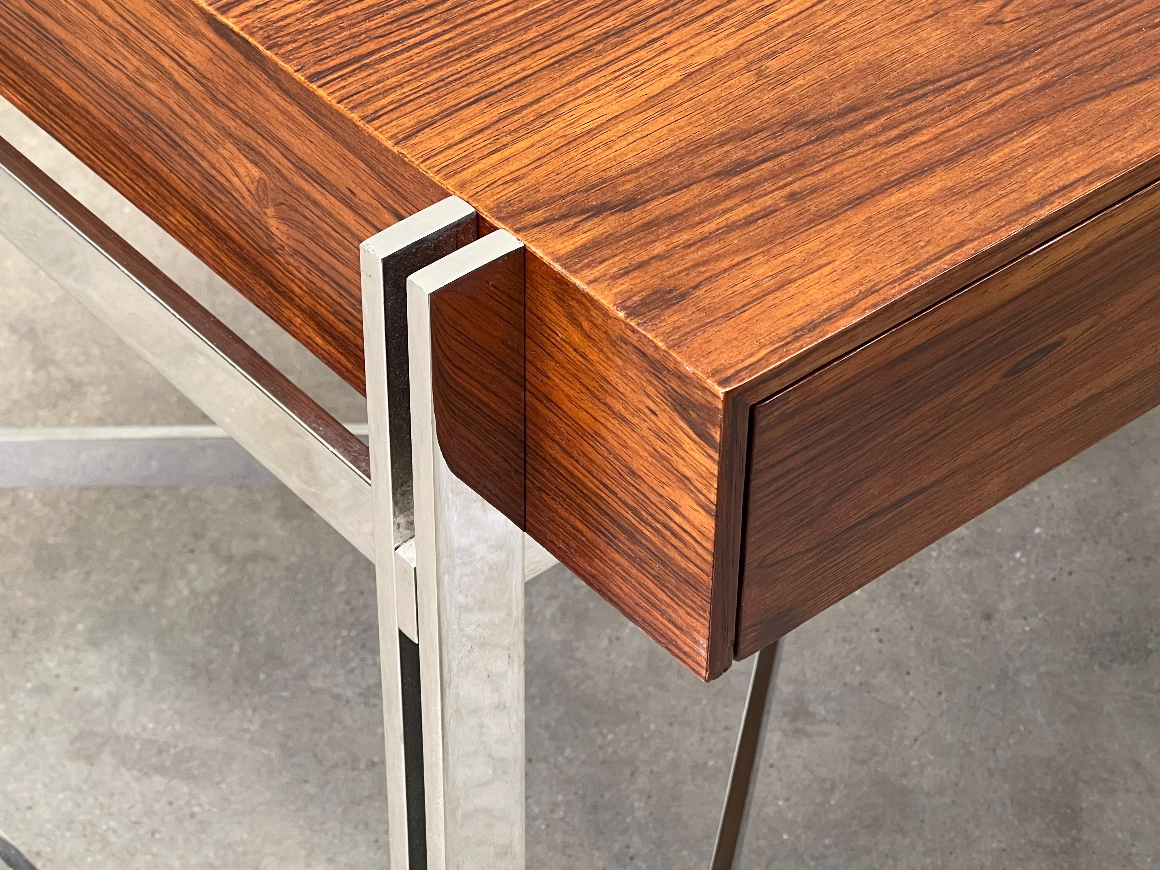 Rosewood and Chrome Desk attributed to Milo Baughman For Sale 6