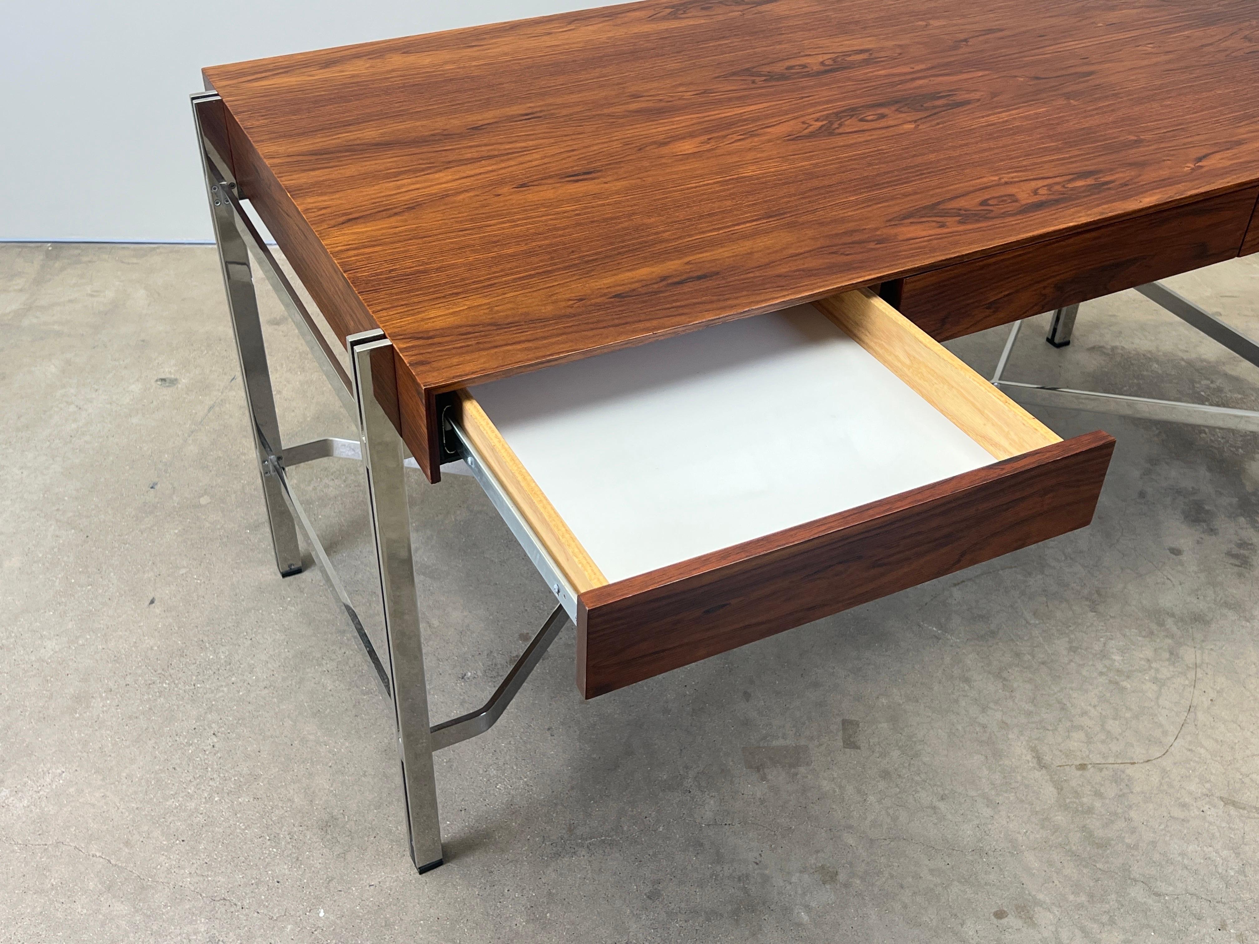 Rosewood and Chrome Desk attributed to Milo Baughman For Sale 7