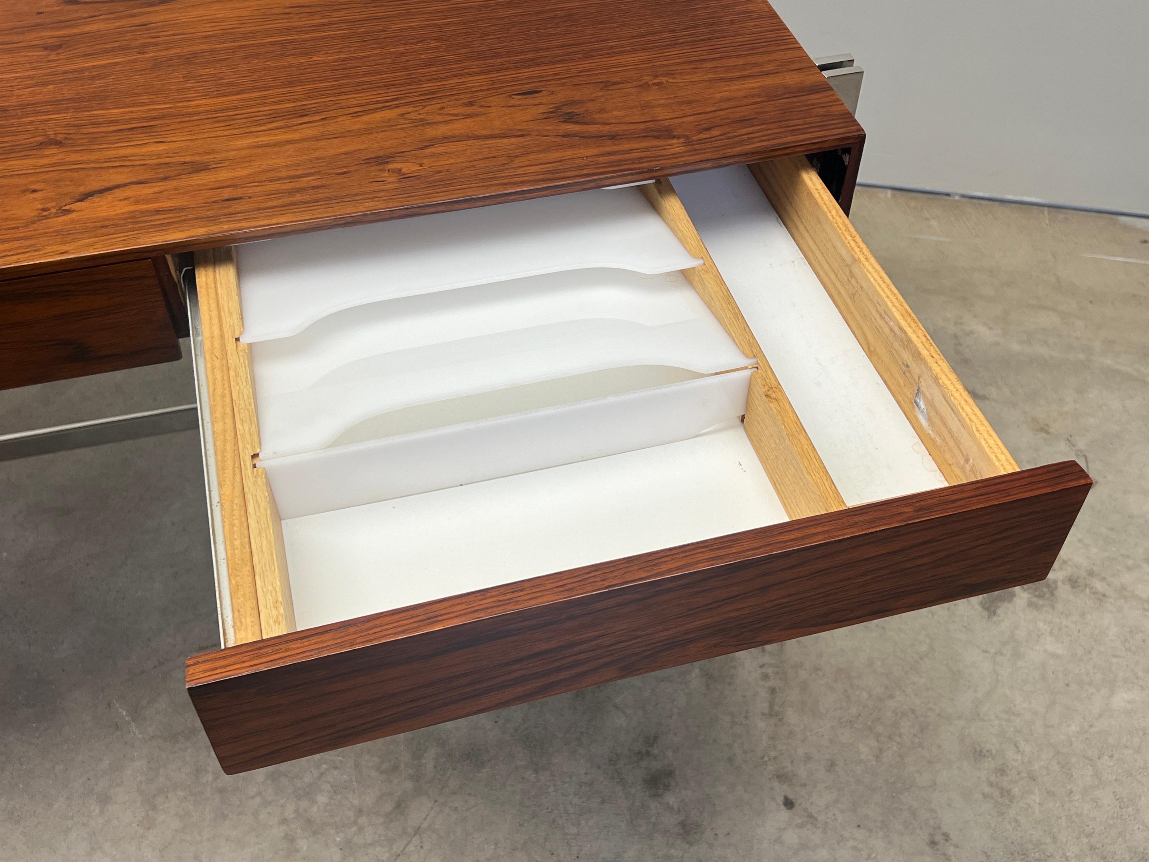 Rosewood and Chrome Desk attributed to Milo Baughman For Sale 8