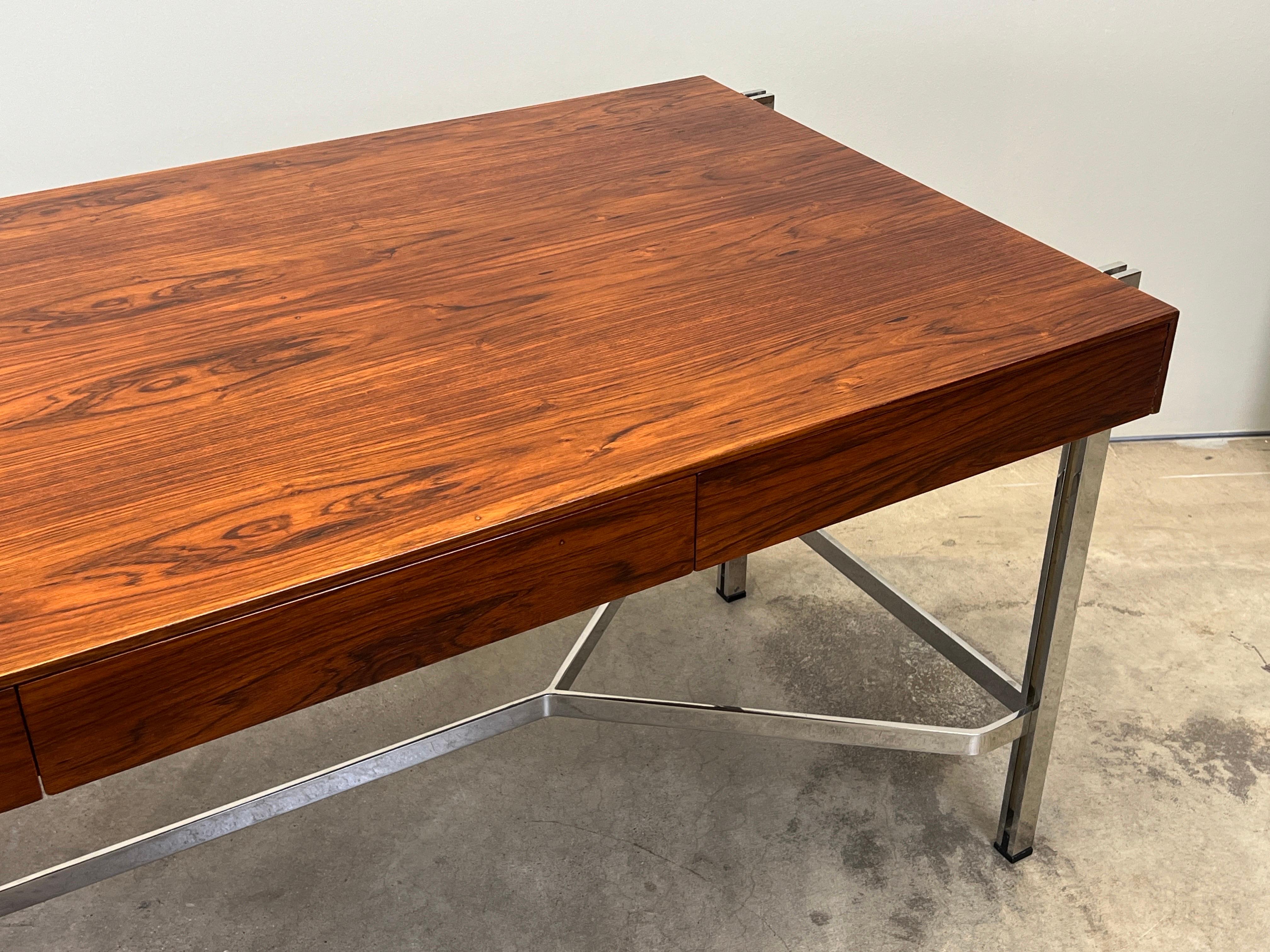 Rosewood and Chrome Desk attributed to Milo Baughman For Sale 9
