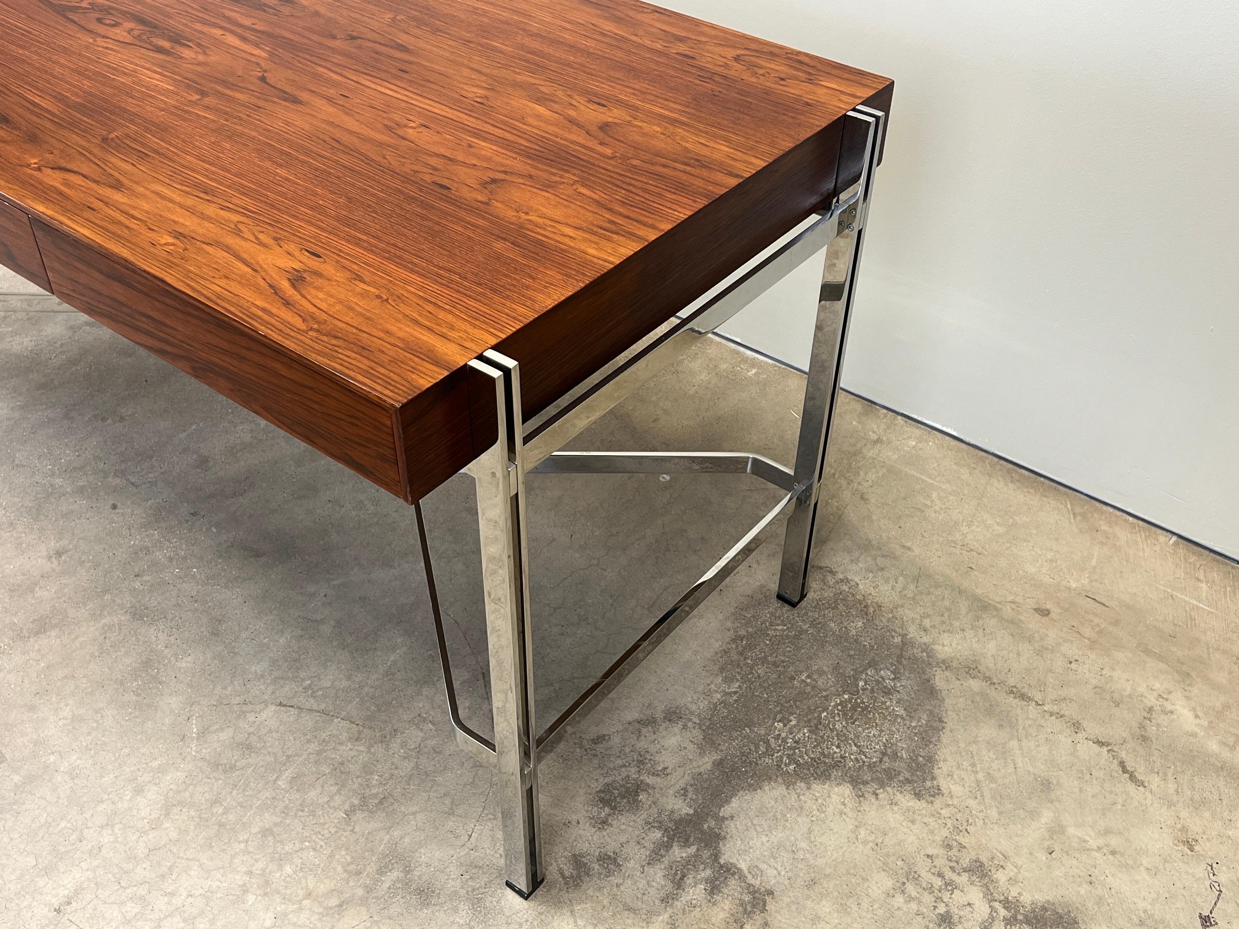 Rosewood and Chrome Desk attributed to Milo Baughman For Sale 12