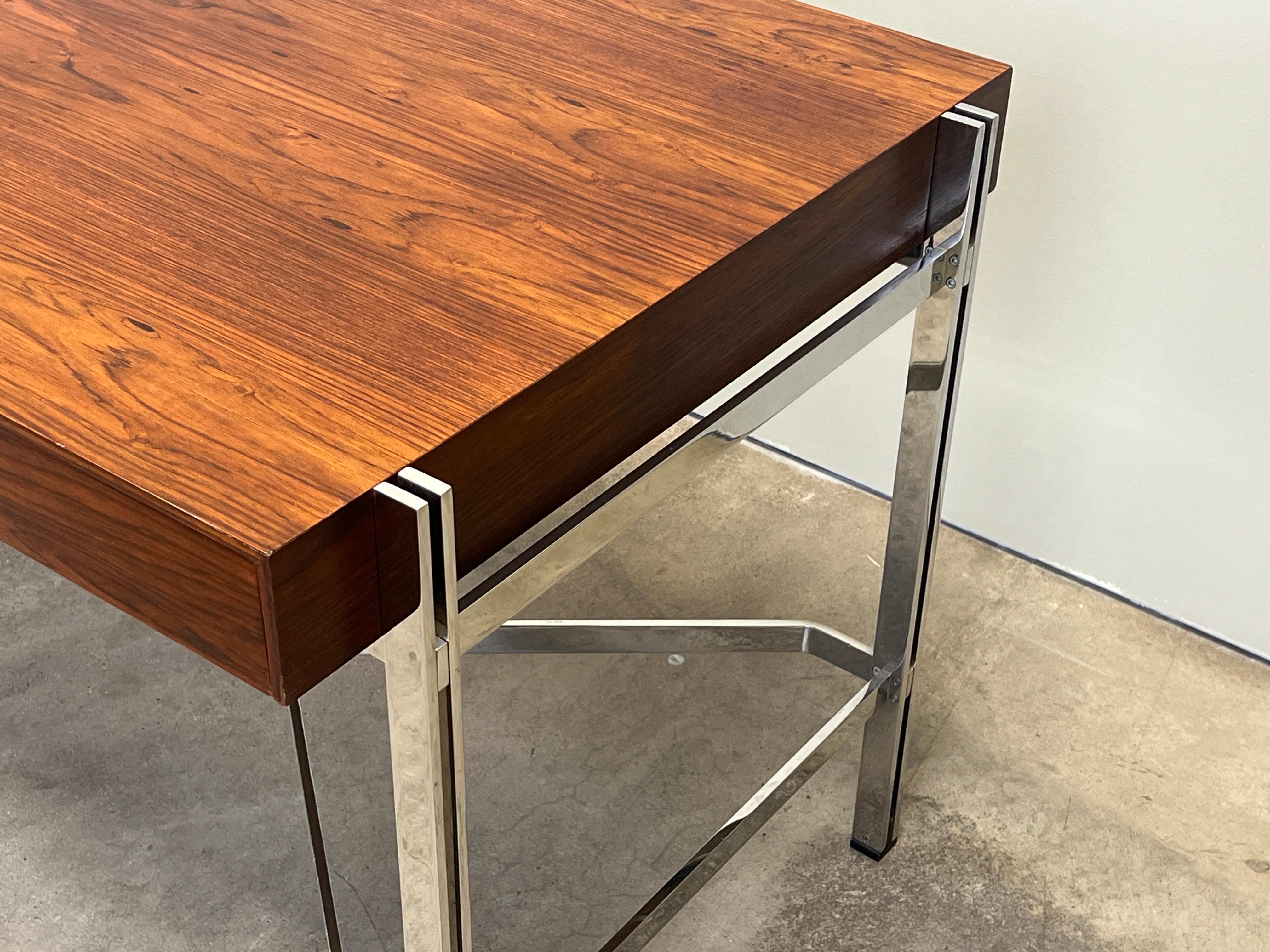 Rosewood and Chrome Desk attributed to Milo Baughman For Sale 14