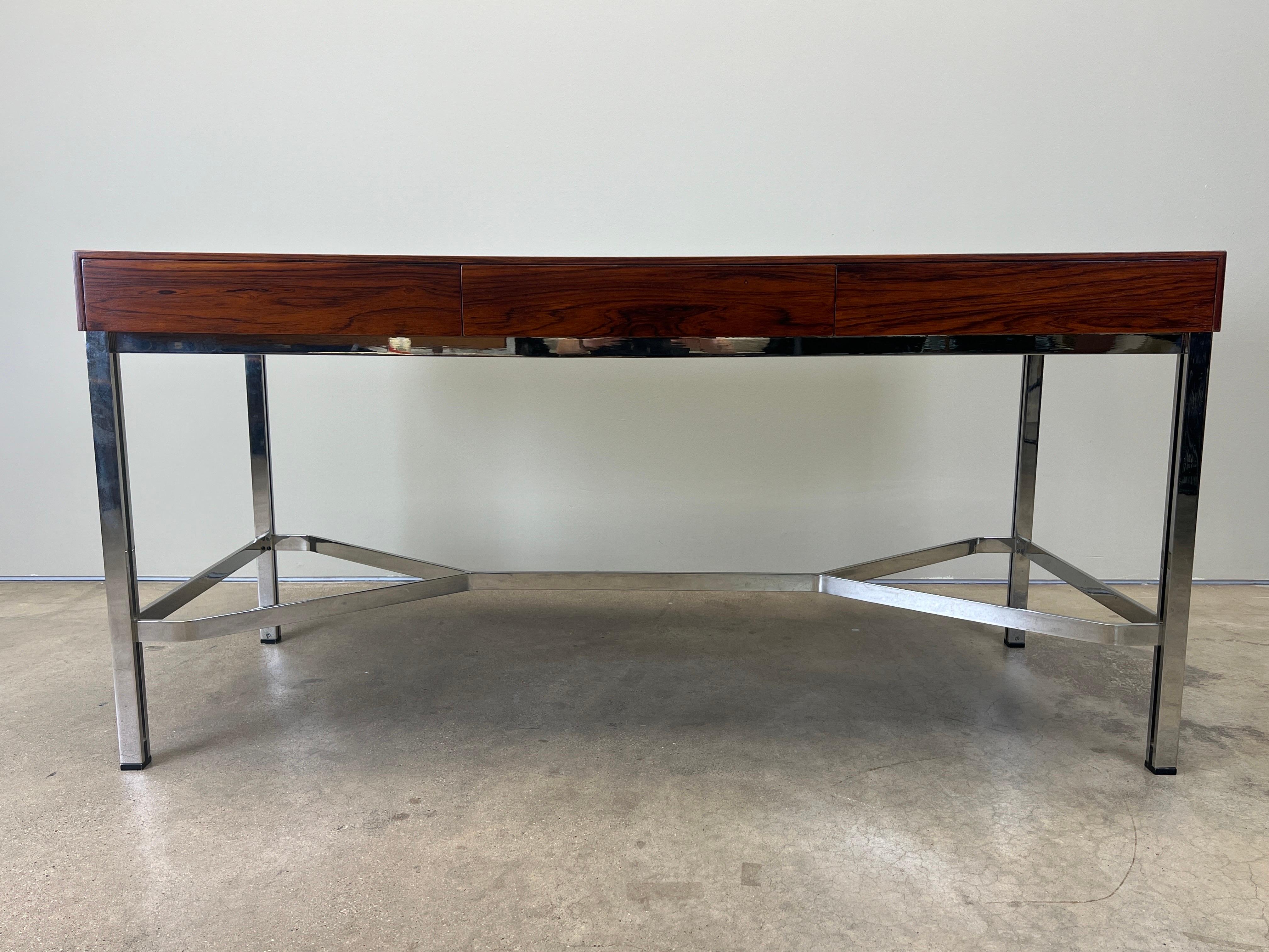 Rosewood and Chrome Desk attributed to Milo Baughman For Sale 15
